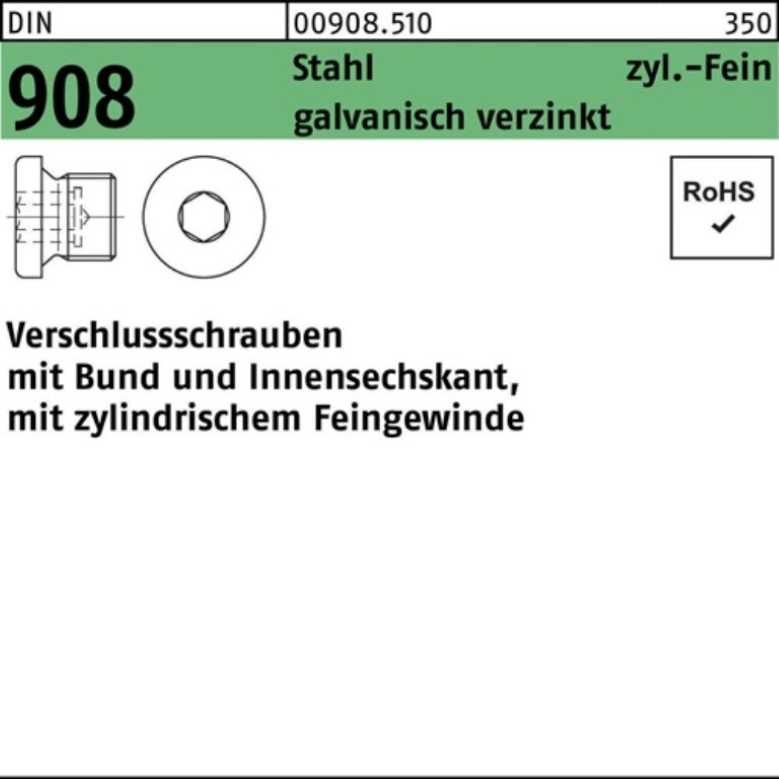 Reyher Schraube 100er Pack Verschlußschraube DIN 908 Bund/Innen-6kt M30x1,5 Stahl gal