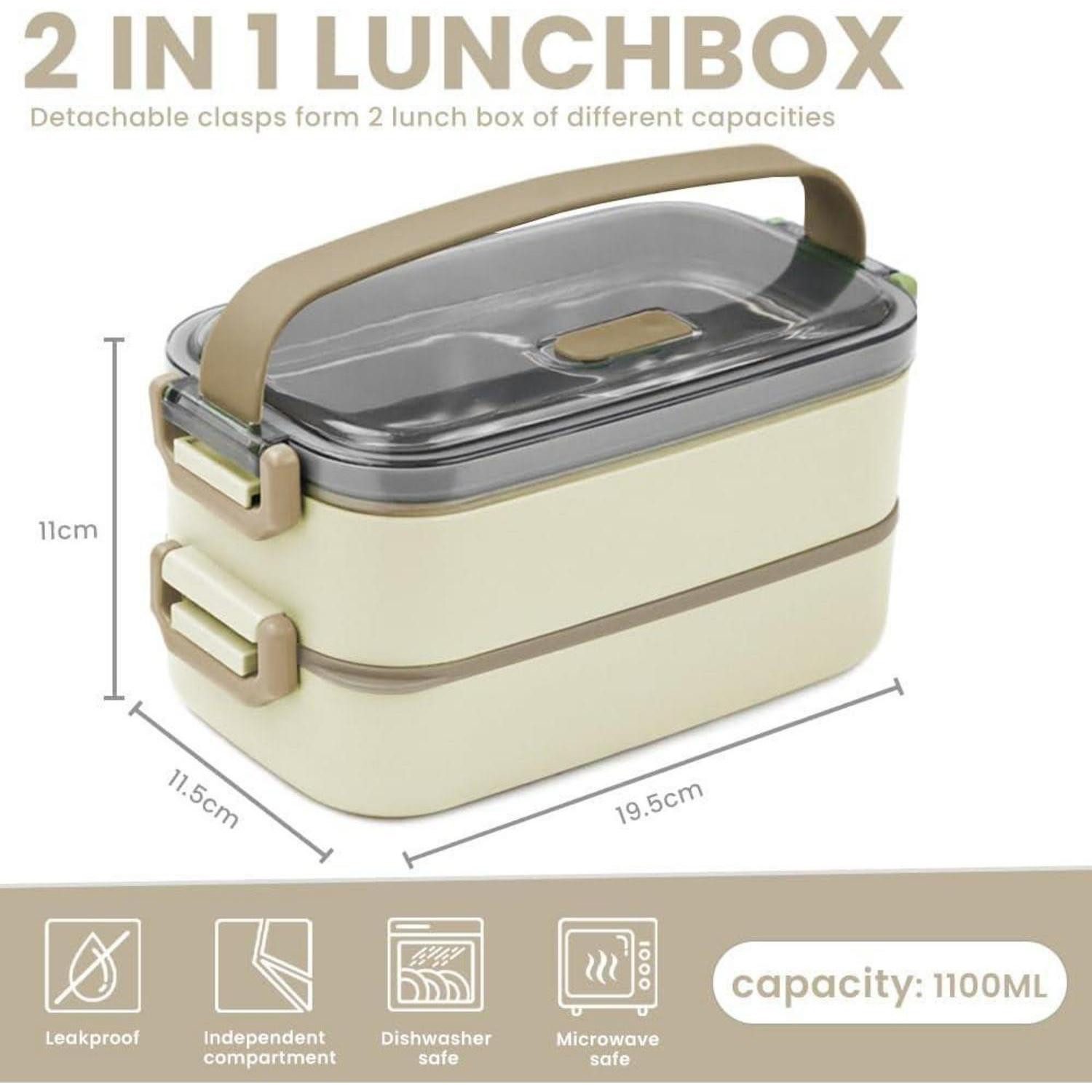 LuxusKollektion Lunchbox Lunchbox Bento Auslaufsicher Luftdicht Fächer Edelstahl 1100ml beige