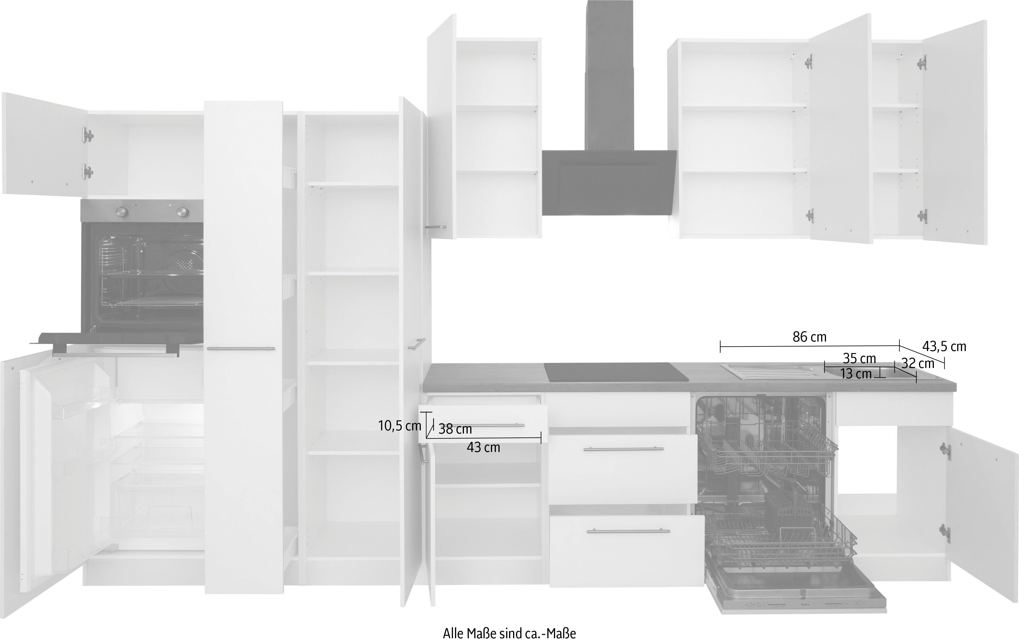 wiho Küchen Küchenzeile Unna, ohne E-Geräte, Breite 360 cm