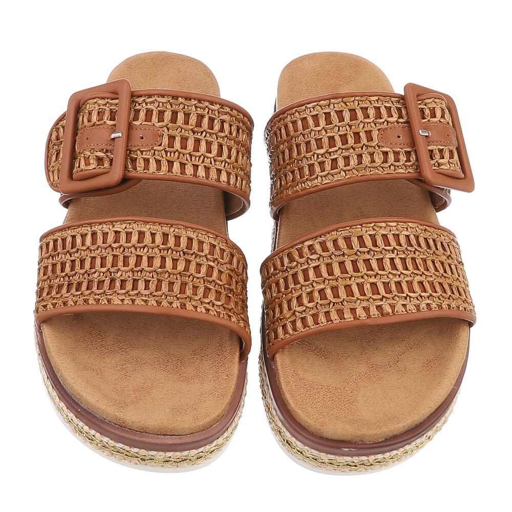 Ital-Design Bequeme Damen-Sandalen mit geflochtener Oberflächenstruktur Plateausandaletten (89542876) Flach Pantoletten in Camel – Bild 4 von 5