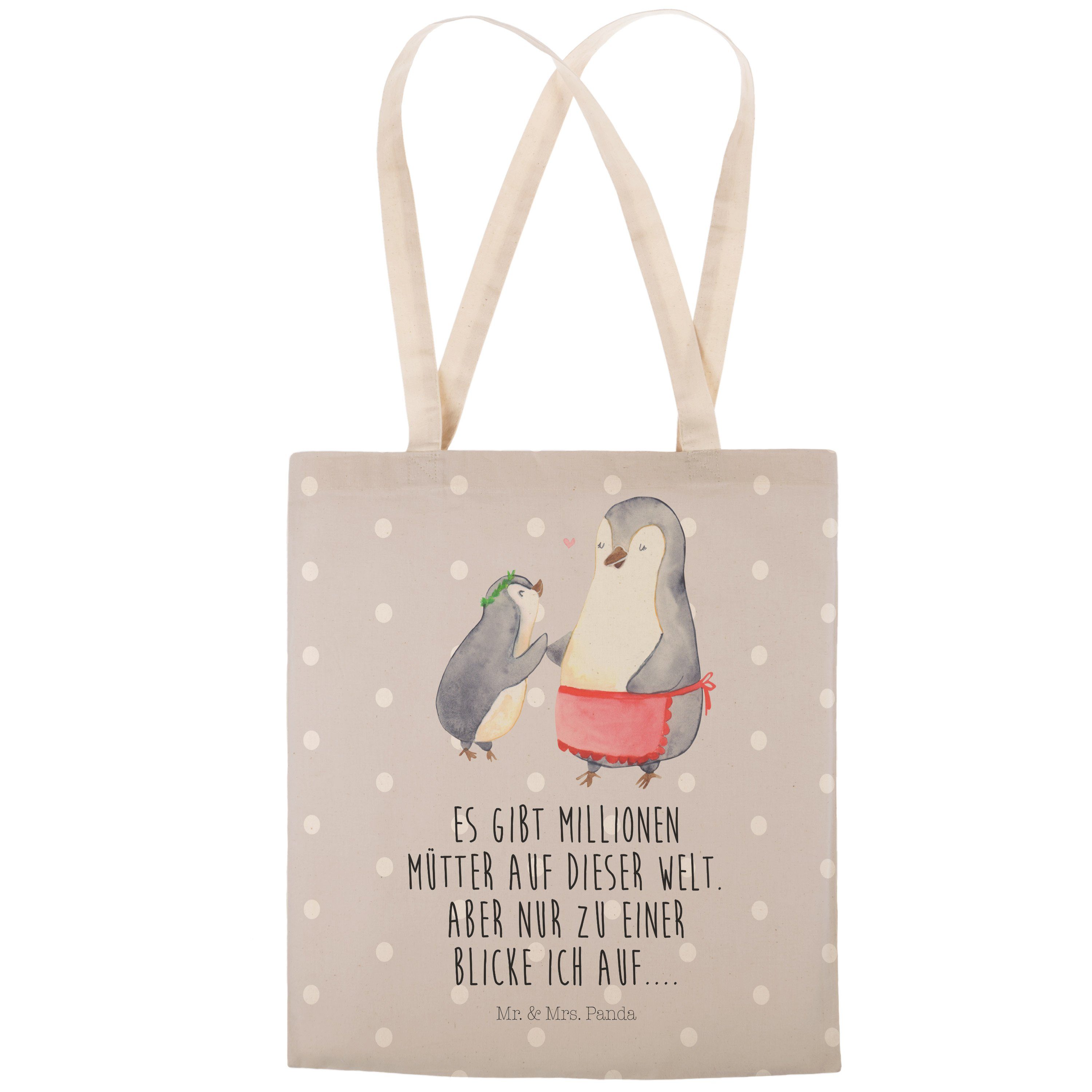 Kind Mr. Mrs. Pinguin mit - Einkaufstasche & (1-tlg) Geschenk, Tragetasche Grau Pastell Panda Muttertag, -