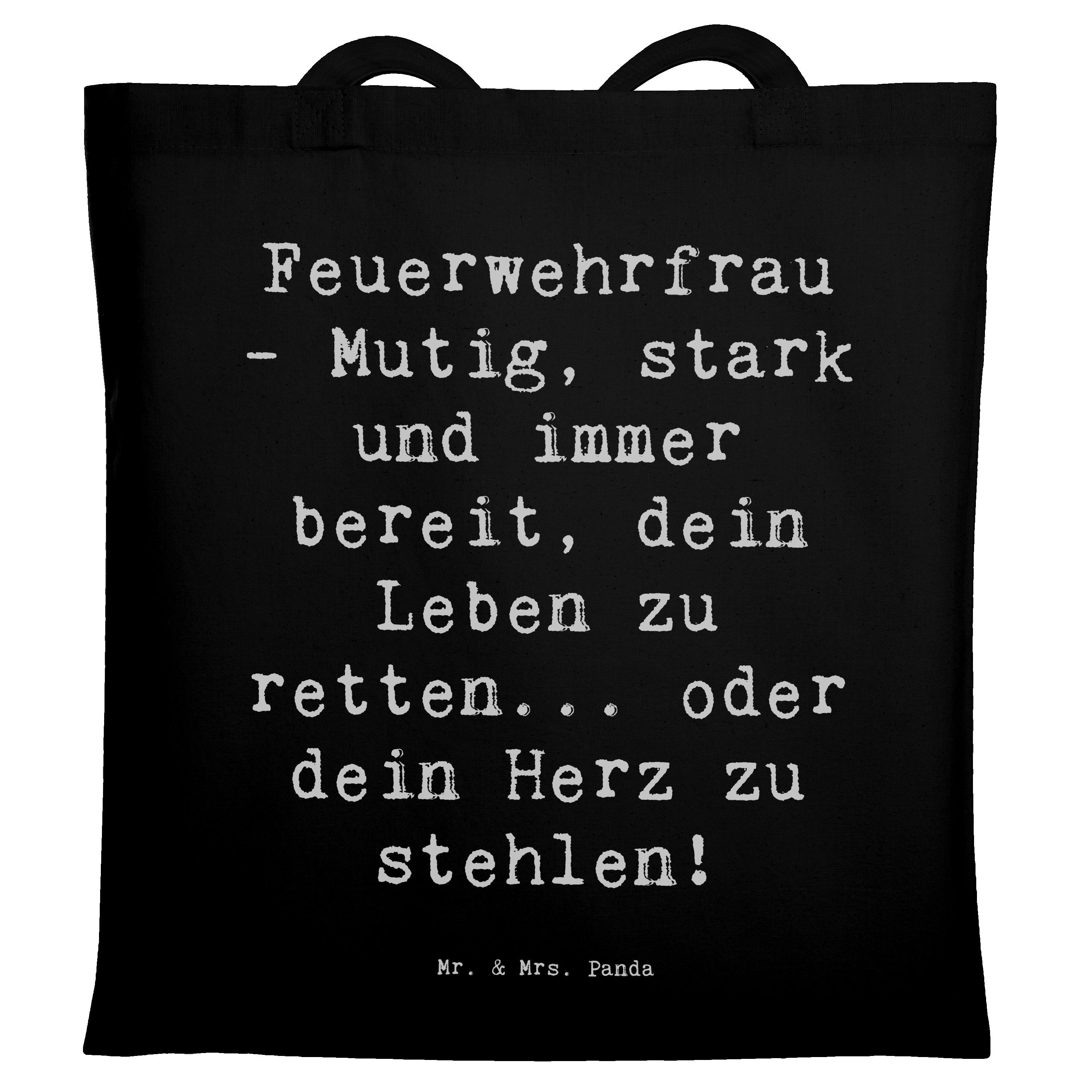 Tragetasche Spruch Feuerwehrfrau Heldin - Schwarz - Geschenk, Stark, Stärke, Lapt