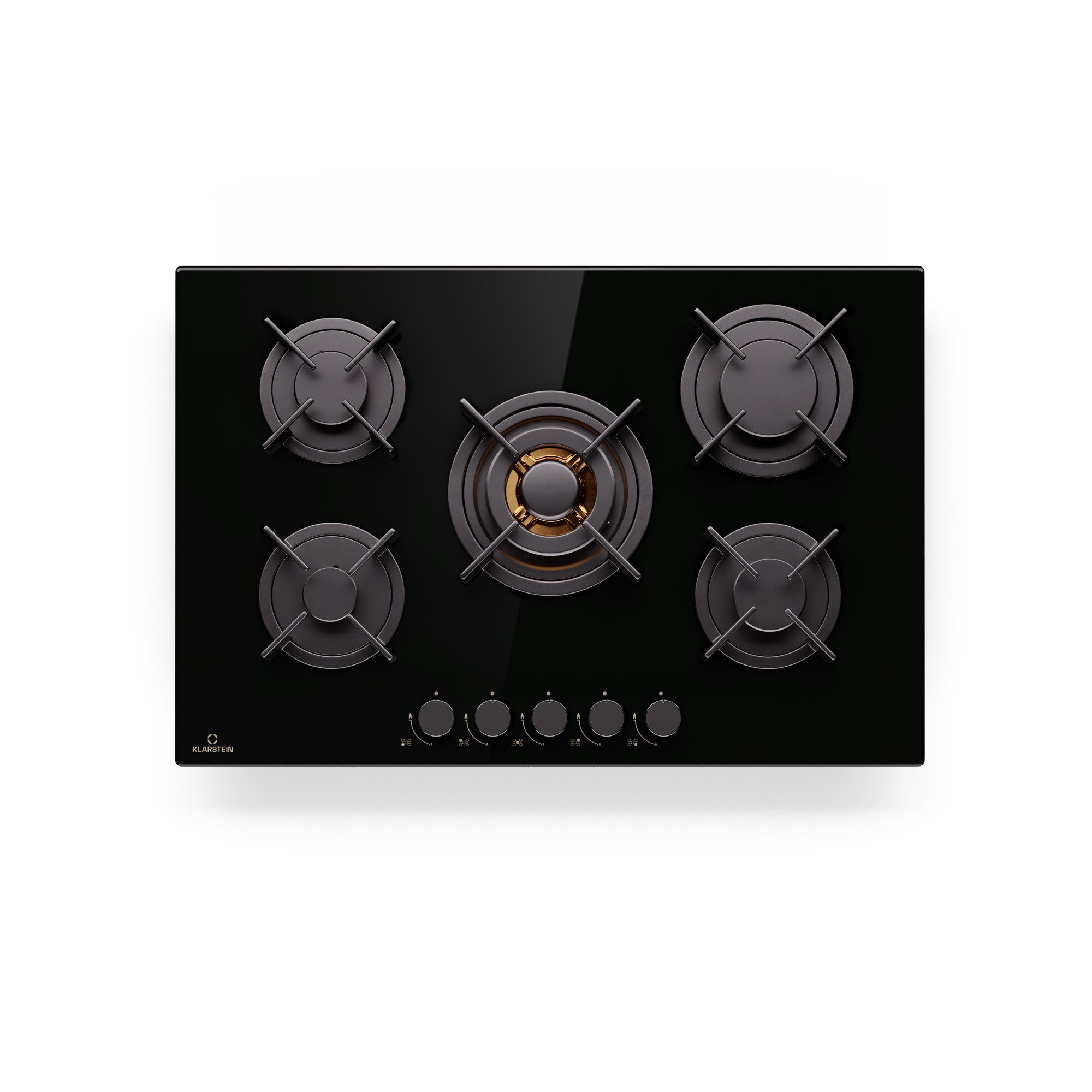 Klarstein Gas-Kochfeld Goldflame, Kochfelder Gas Hob 5 Zonen Glaskeramik Einbau