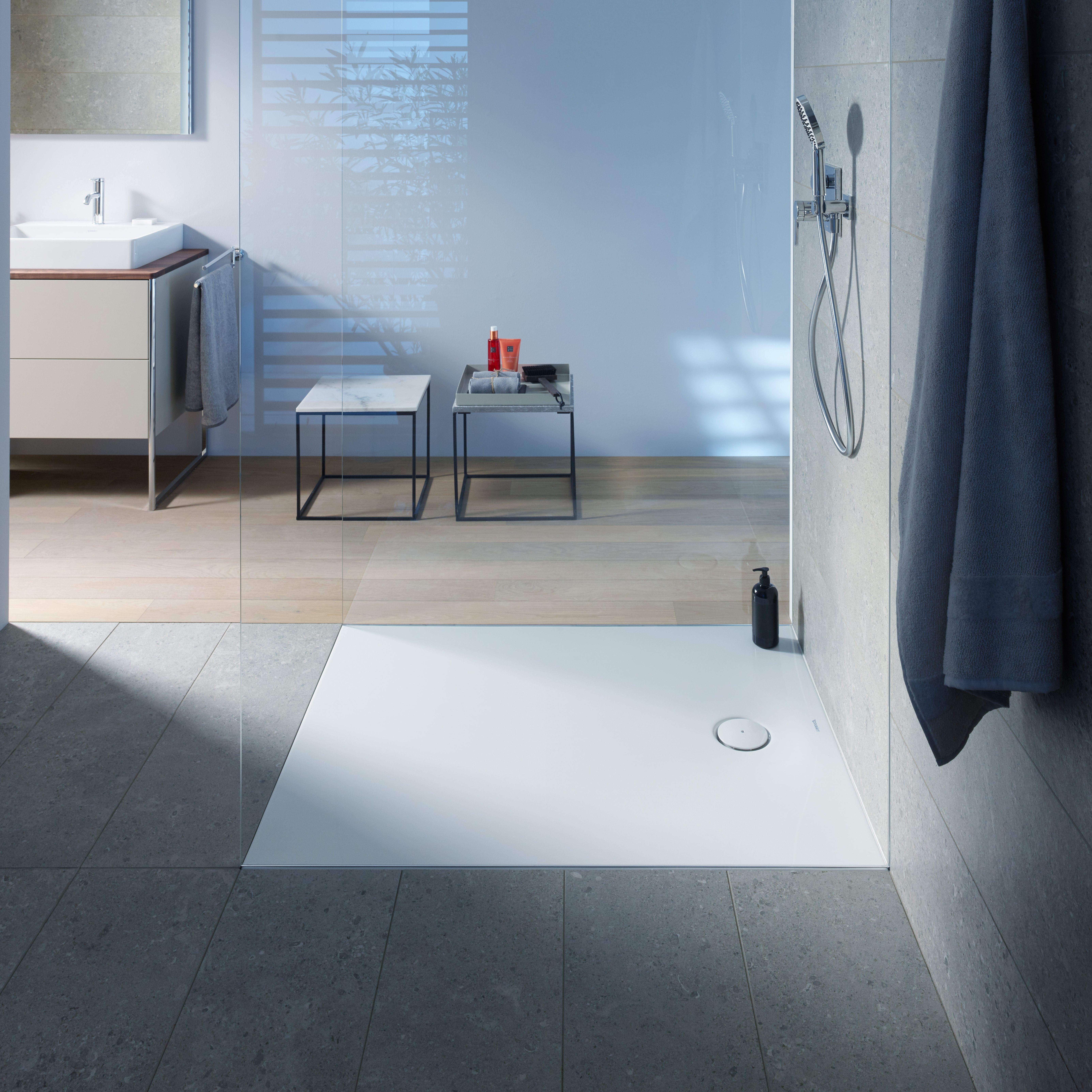 Duravit Duschwanne bodenbündig Tempano 900 x 900 mm Quadrat Weiß, quadratisch, Sanitäracryl, mit vormontierter Dichtmanschette