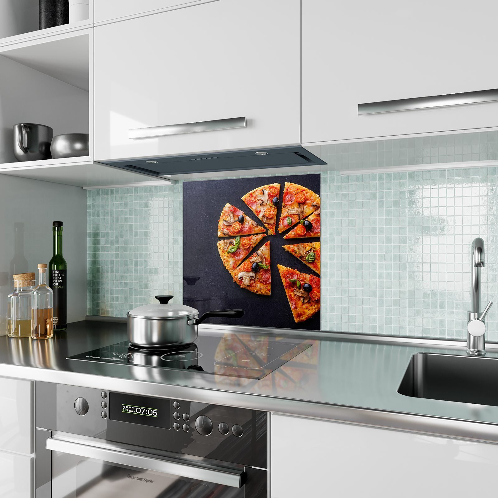 Pizzadreiecke mit Primedeco Motiv Spritzschutz Glas Küchenrückwand Küchenrückwand