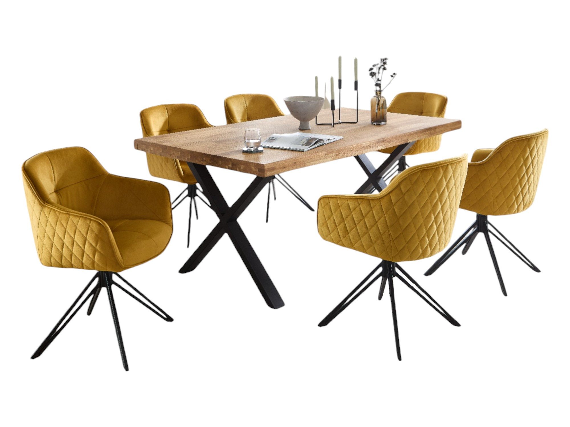 moebel-dich-auf Esszimmer-Set CAPRI-X, (Esszimmer Set, 1 Esstisch Eiche massiv geölt, 6 Stühle), 180 x 100 cm