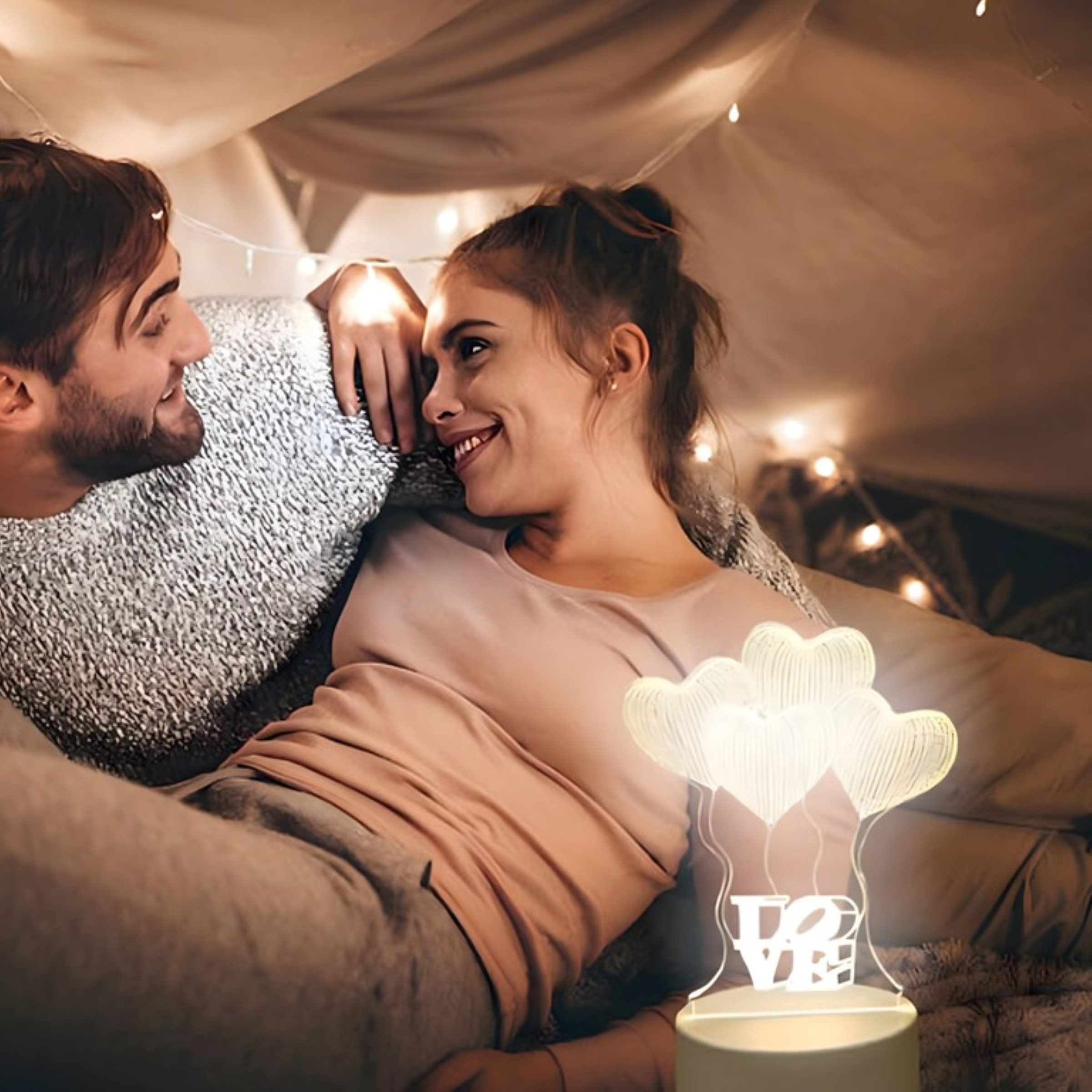 Realb2b LED Nachtlicht 3D LED Nachtlampe Love Heart USB Tischlampe Kinderzimmer, LED fest integriert, 3D Effekt LED USB oder Batterie Touch Bedienung Dekolicht – Bild 4 von 5