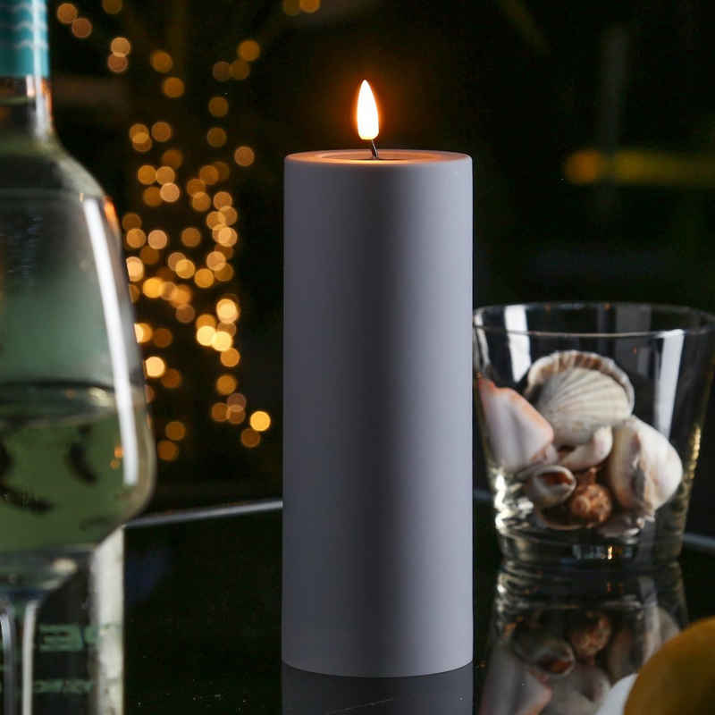 Deluxe Homeart LED-Kerze MIA Deluxe für Außen flackernde Flamme H: 20cm D: 7,5cm outdoor grau (1-tlg)