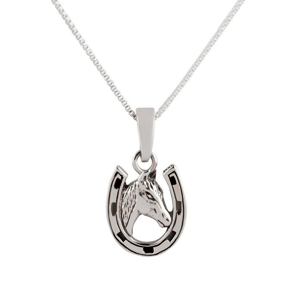 schmuck23 Kettenanhänger Anhänger Kette Pferd Hufeisen Glück 925 Silber ( Anhänger mit Kette), Silberanhänger Symbol Reiten Kinder Damen Mädchen  Halskette Kette Panzerkette