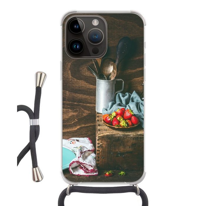 MuchoWow Handyhülle Rustikal - Obst - Küchenutensilien - Erdbeere Handyhülle Telefonhülle Apple iPhone 14 Pro