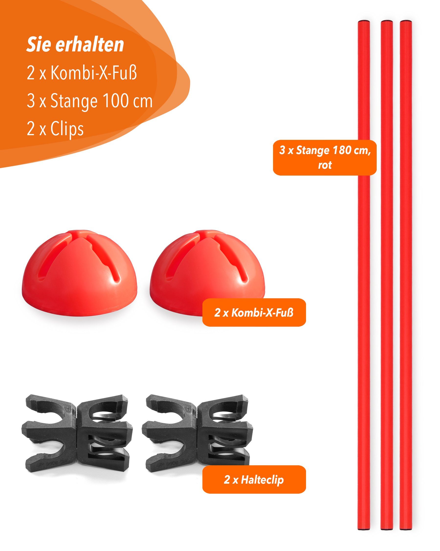 SPORTIKEL24 Hürde X-Fuß Hürdenset mit Stange 100 cm Farbe Rot, Leichte Montage