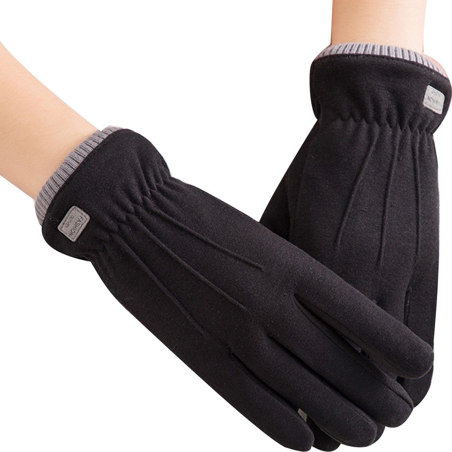 MAGICSHE Fleecehandschuhe Damen Touchscreen Handschuhe Winter Warm Schwarz