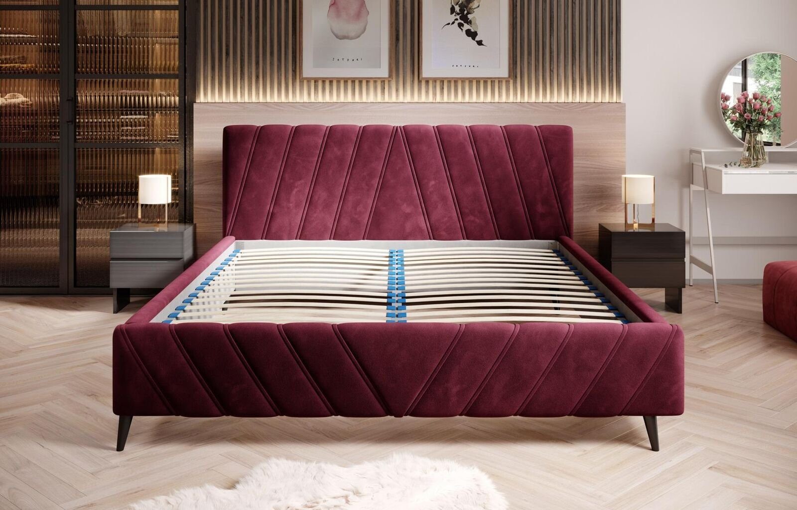 JVmoebel Bett, Luxus Bett Textil Design Hotel Betten Polster 180x200cm