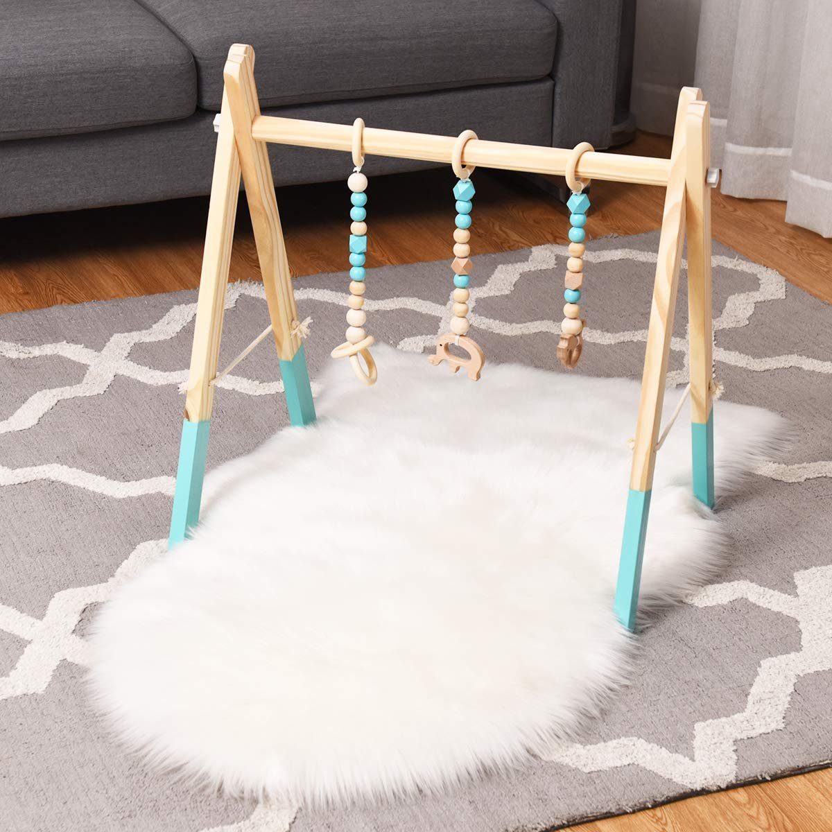 COSTWAY Baby Gym Spielbogen, mit 3 Kinderspielzeugen, klappbar, aus Holz günstig online kaufen