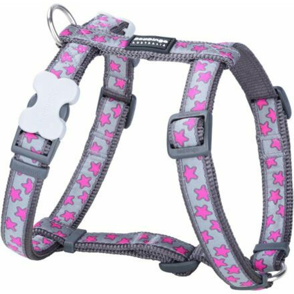 Red Dingo Hunde-Halsband Gurtzeug RD 12 mm x 30-44 cm - Hot Pink Sterne auf Grau