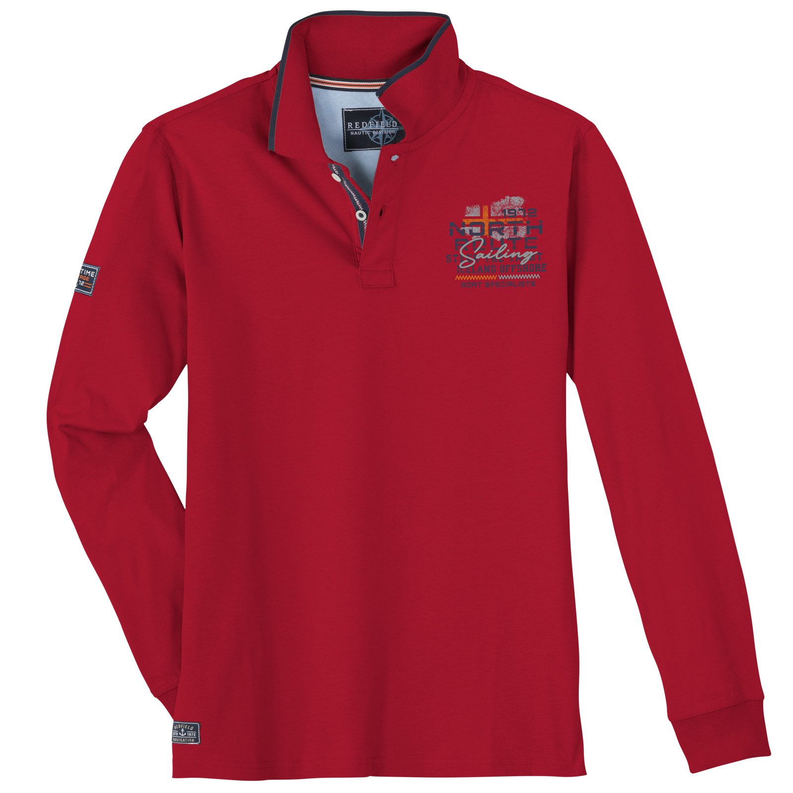 redfield Langarm-Poloshirt Redfield Übergrößen Langarm-Poloshirt rot
