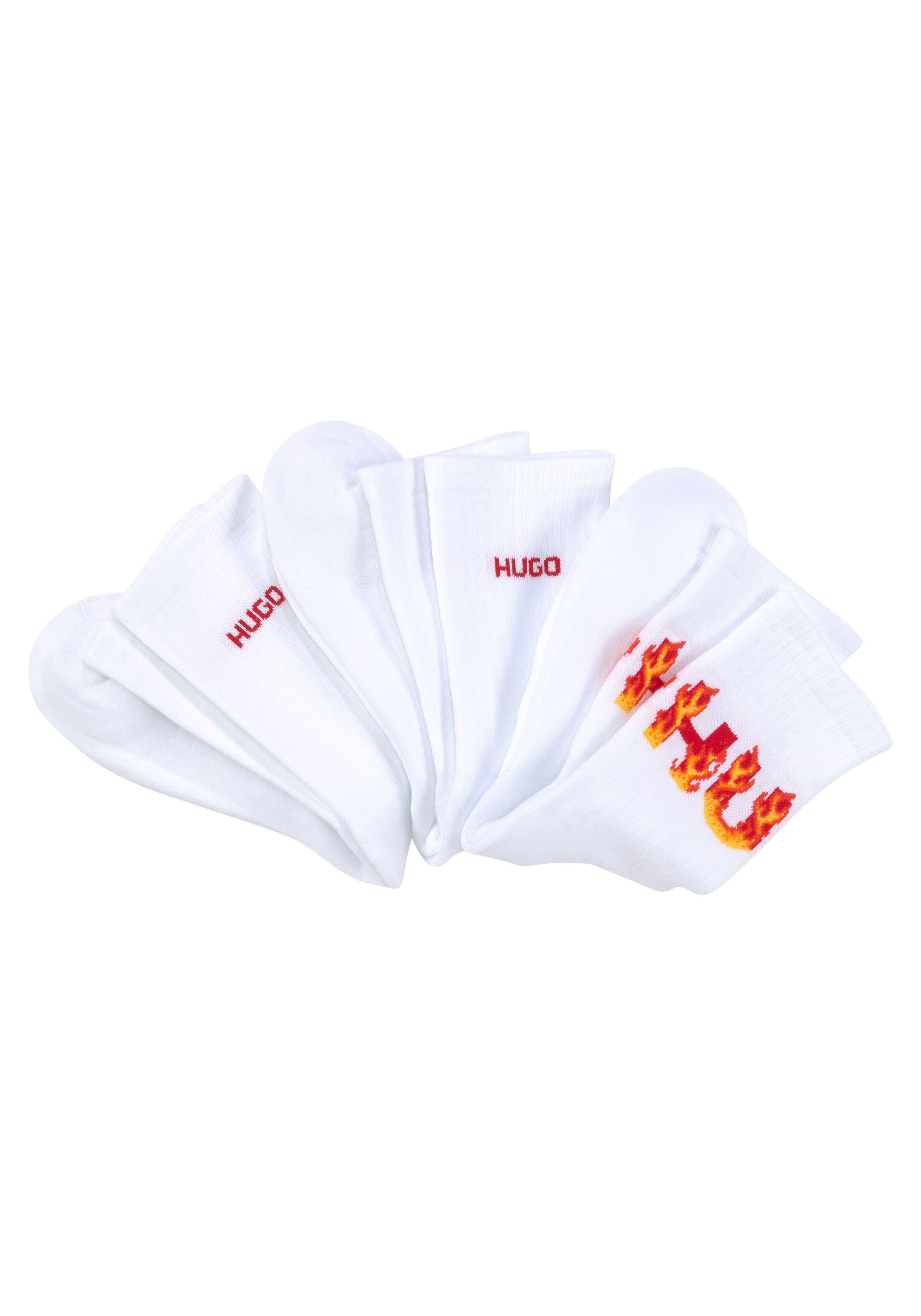 HUGO Freizeitsocken 3PQS RIB FLAMES CC W (Packung, 3er) mit Logostickerei