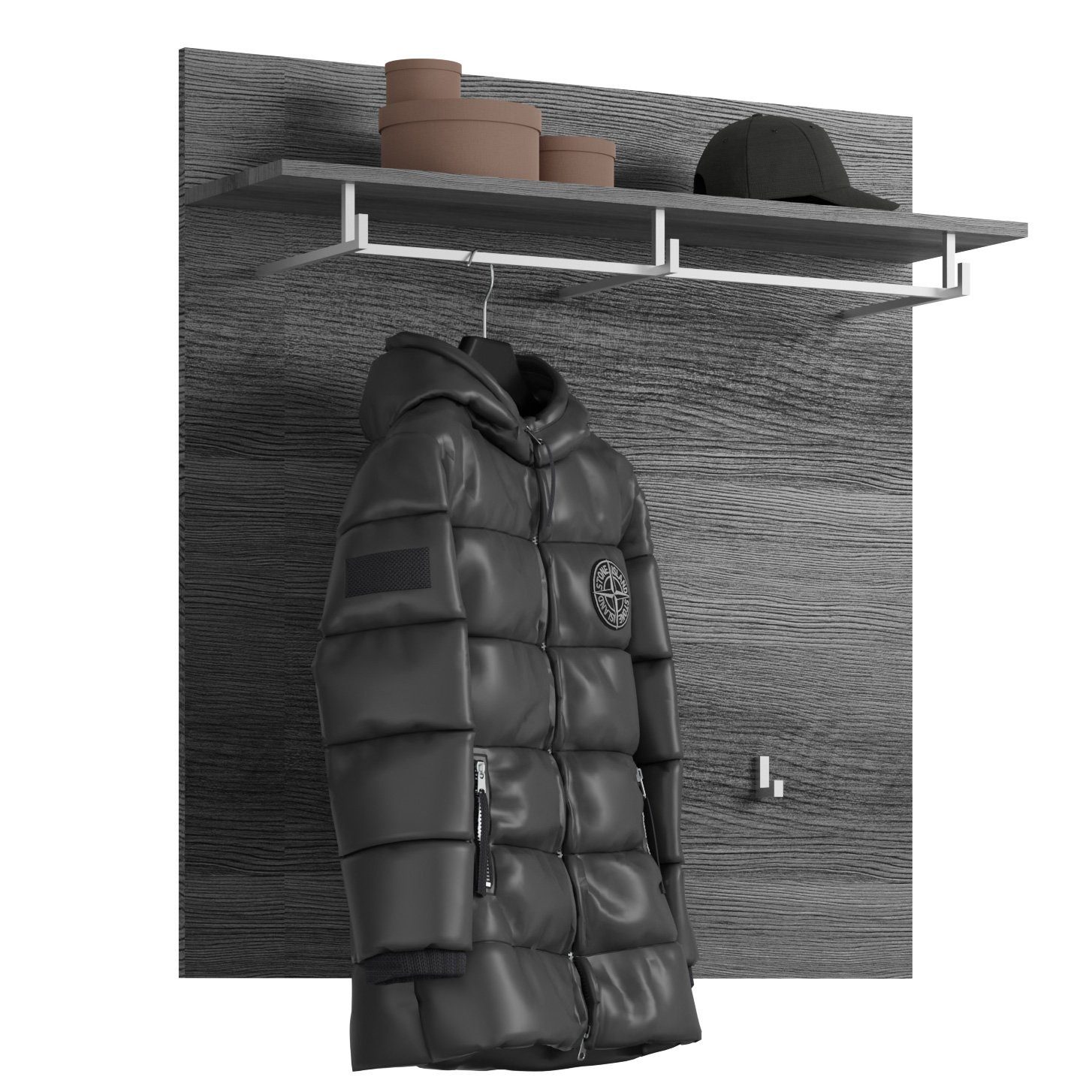 Newroom Garderobenpaneel Rauchsilber 98 cm, Garderobenpaneel Wandgarderobe Hakenleiste Modern Zeitlos Flur Diele