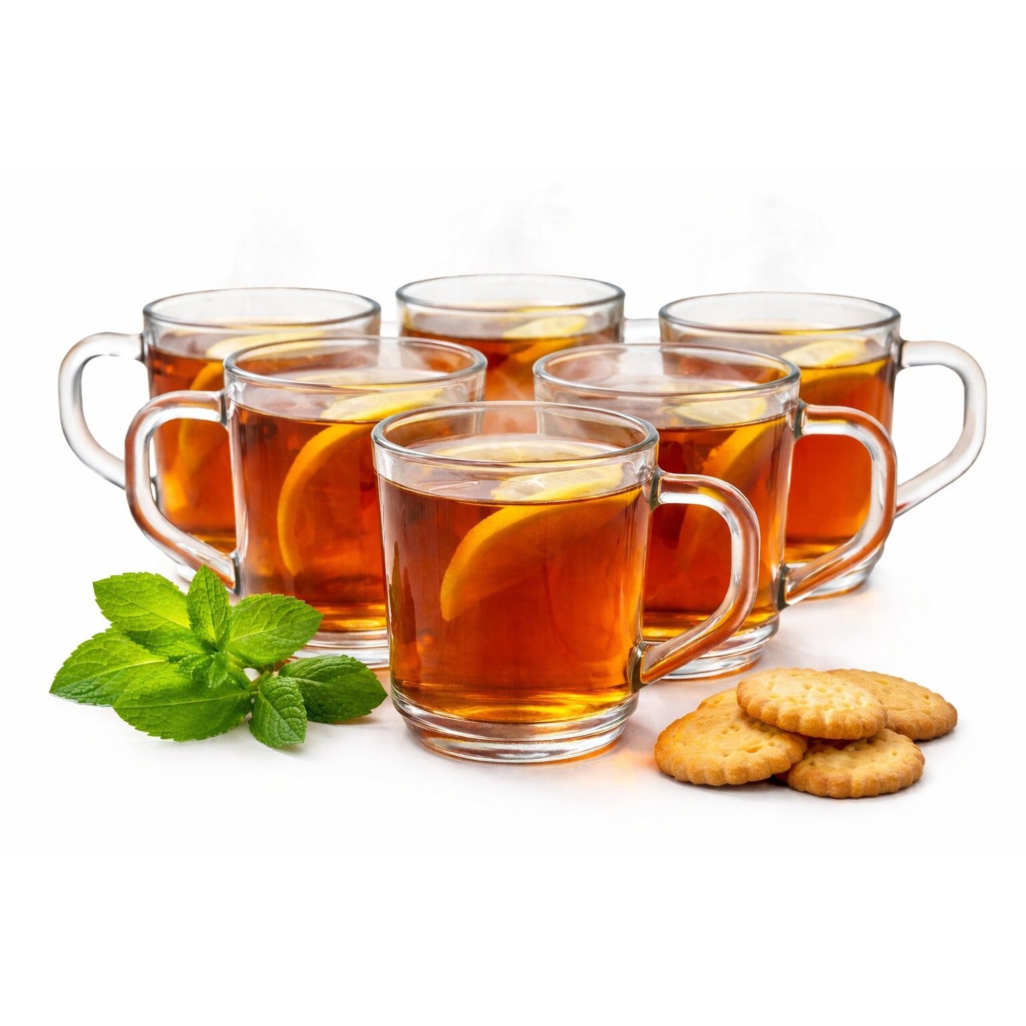 BigDean Teeglas 6 Stück Teegläser Set Teegläser mit Henkel 230 ml Kaffee Gläser robust, 6-tlg., Glas, Vielseitig, Spülmaschinengeeignet, Mikrowellengeeignet