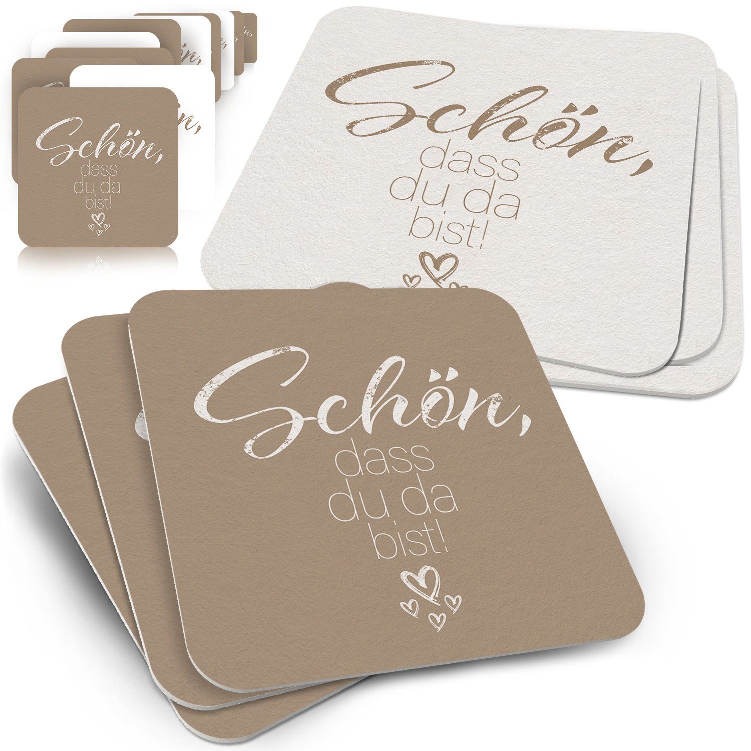 Bierdeckel Schön, dass du da bist Braun 50x - Tisch-Deko für die Hochzeit