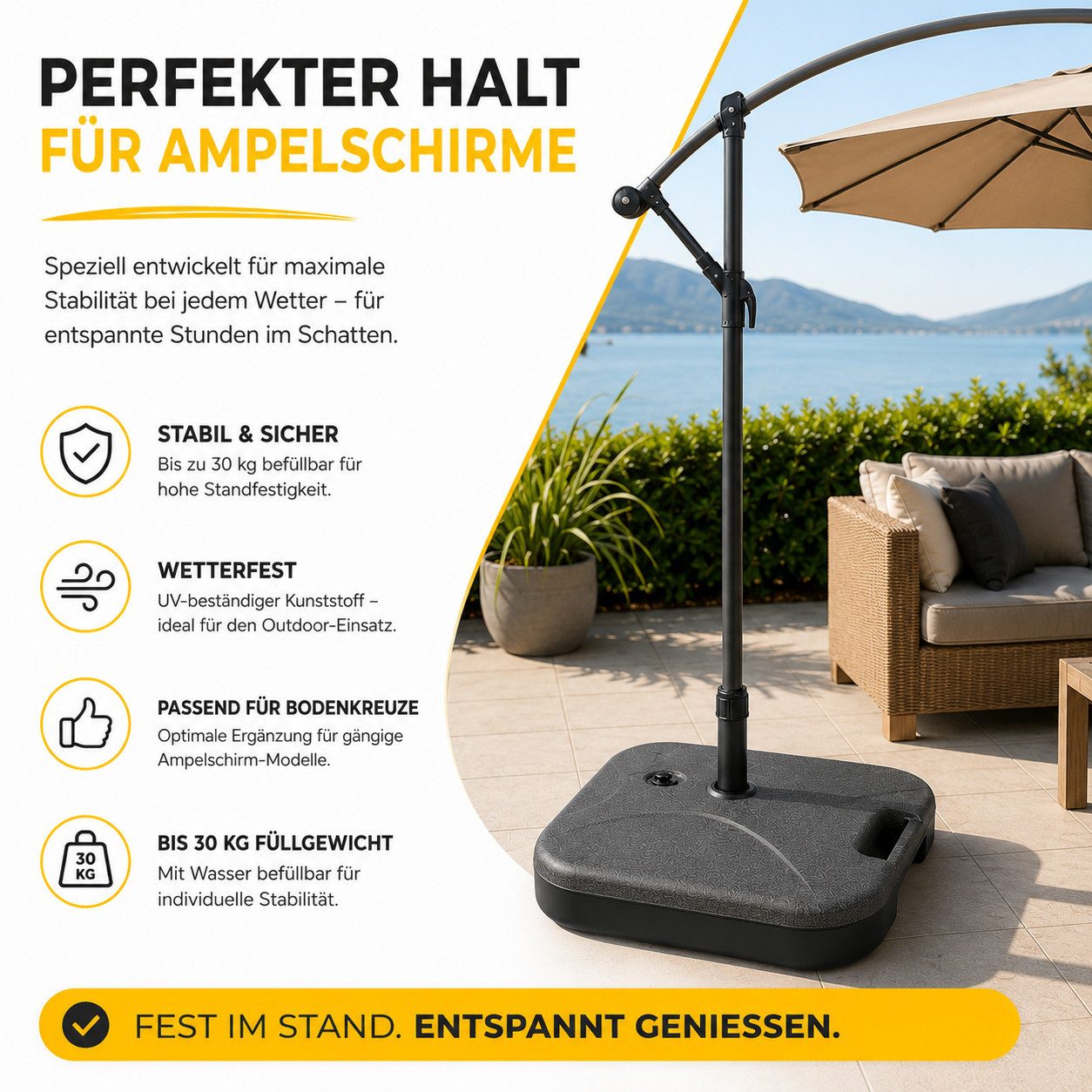 Gartiva® Schirmständer Befüllbarer Sonnenschirmständer oder 4-teiliges Schirmgewicht-Set – Bild 5 von 5