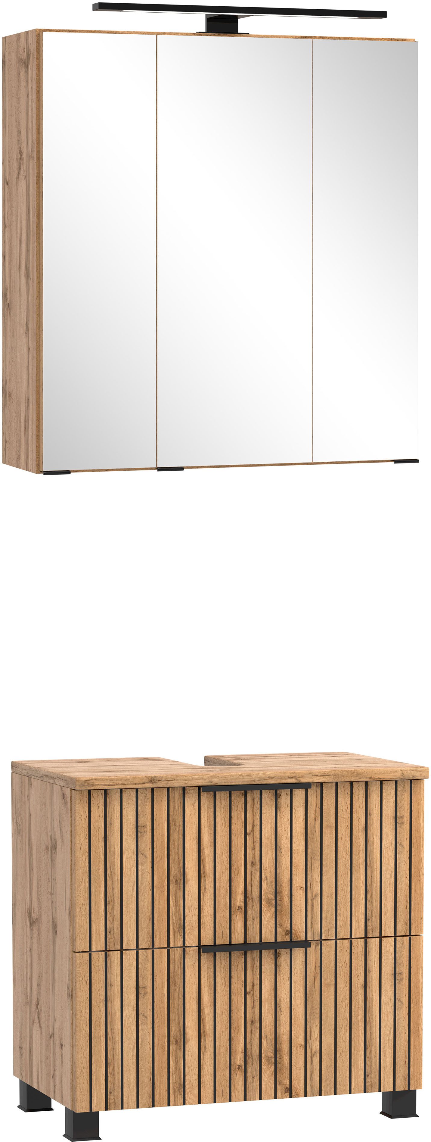 welltime Badezimmer-Set Welltime Möbel, Carlton Unterbecken-Set 2teilig, 60 cm, gestreift, (2-St)