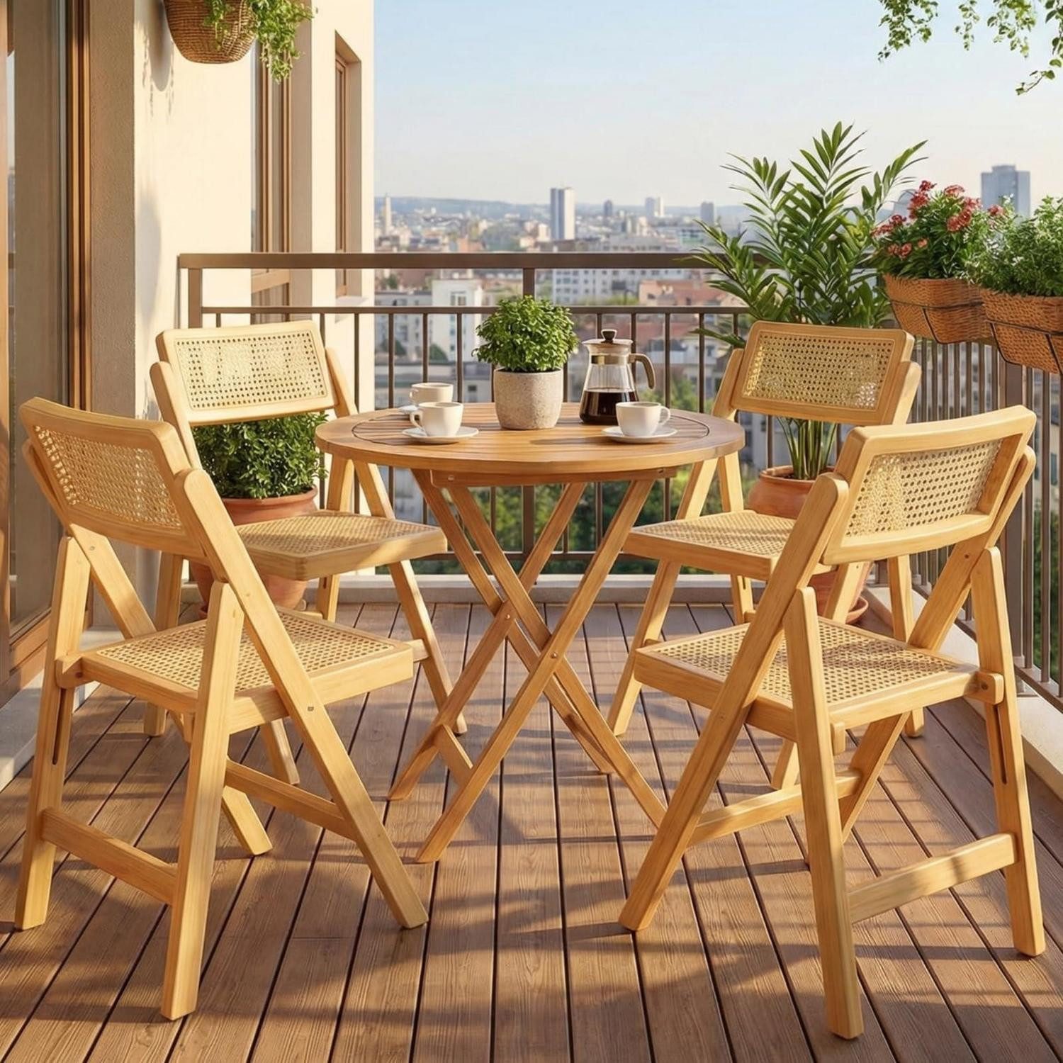 LuxusKollektion Klappstuhl Klappstuhl Holz Rattan Wiener Geflecht Esszimmer Balkon 4