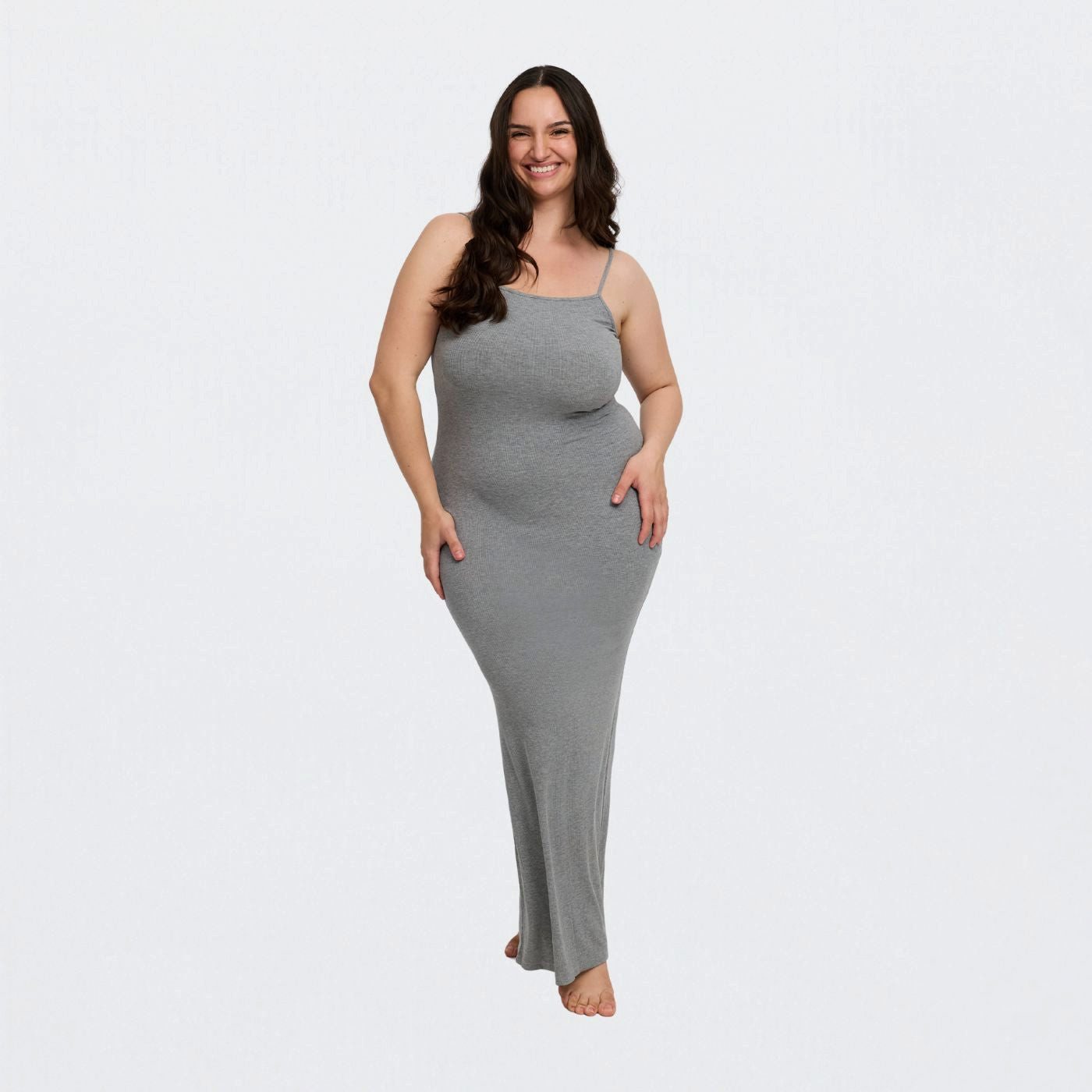 Creamy Fabrics Jerseykleid Ribbed Cami Maxikleid-Grey günstig online kaufen