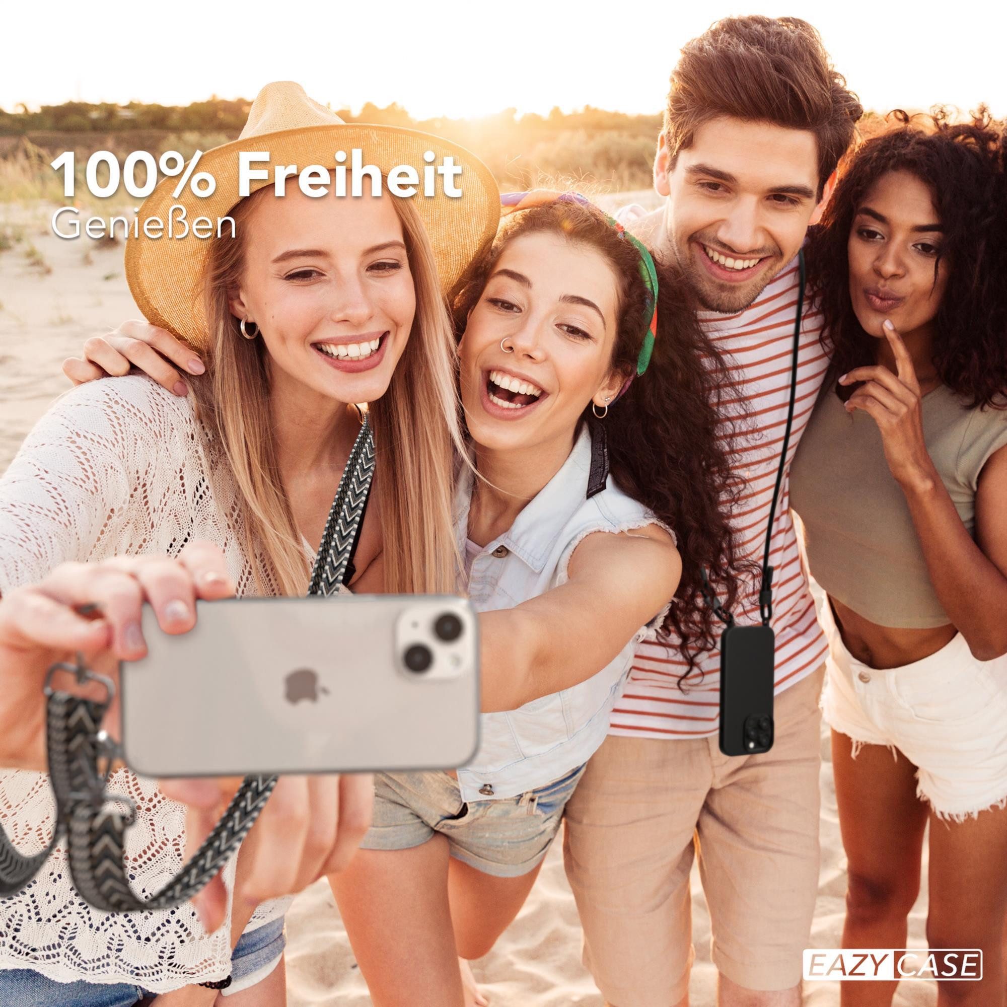 EAZY CASE Handykette Boho Umhängeband für Apple iPhone 14 6,1 Zoll, Cross Bag Handytaschenband Smartphonekette Schultertasche Schwarz