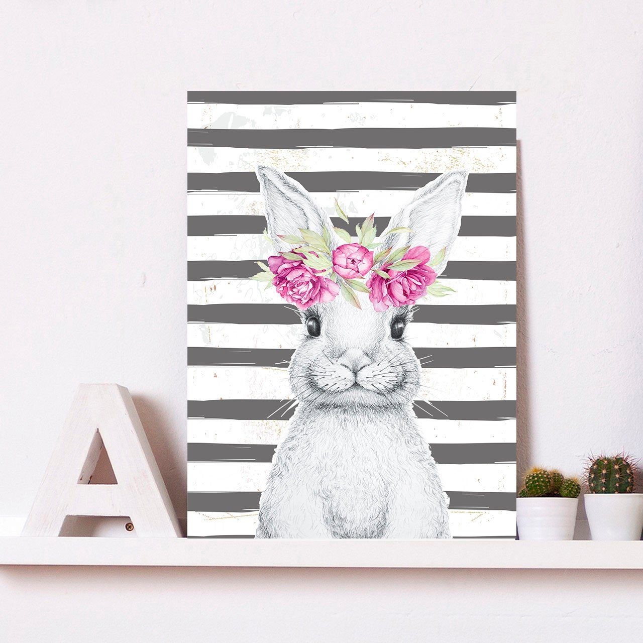 queence Metallbild Gada, Blumen, Hase (1 St), Stahlschilder