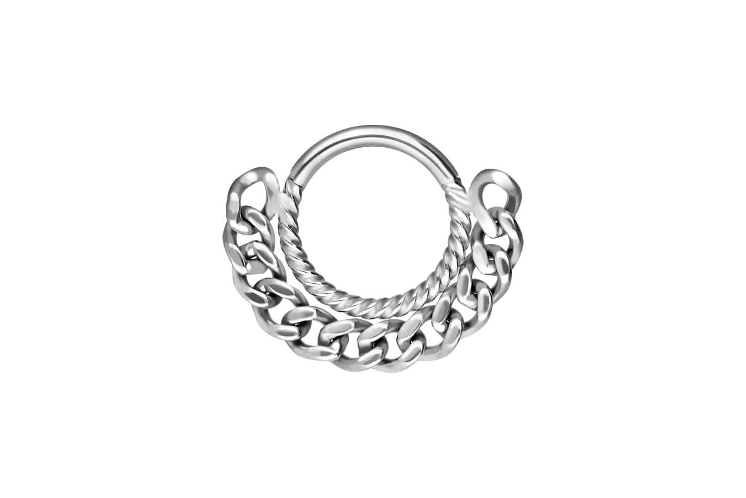 Piercing-Set Chirurgenstahl Segmentring Clicker GEDREHT + PANZERKETTE