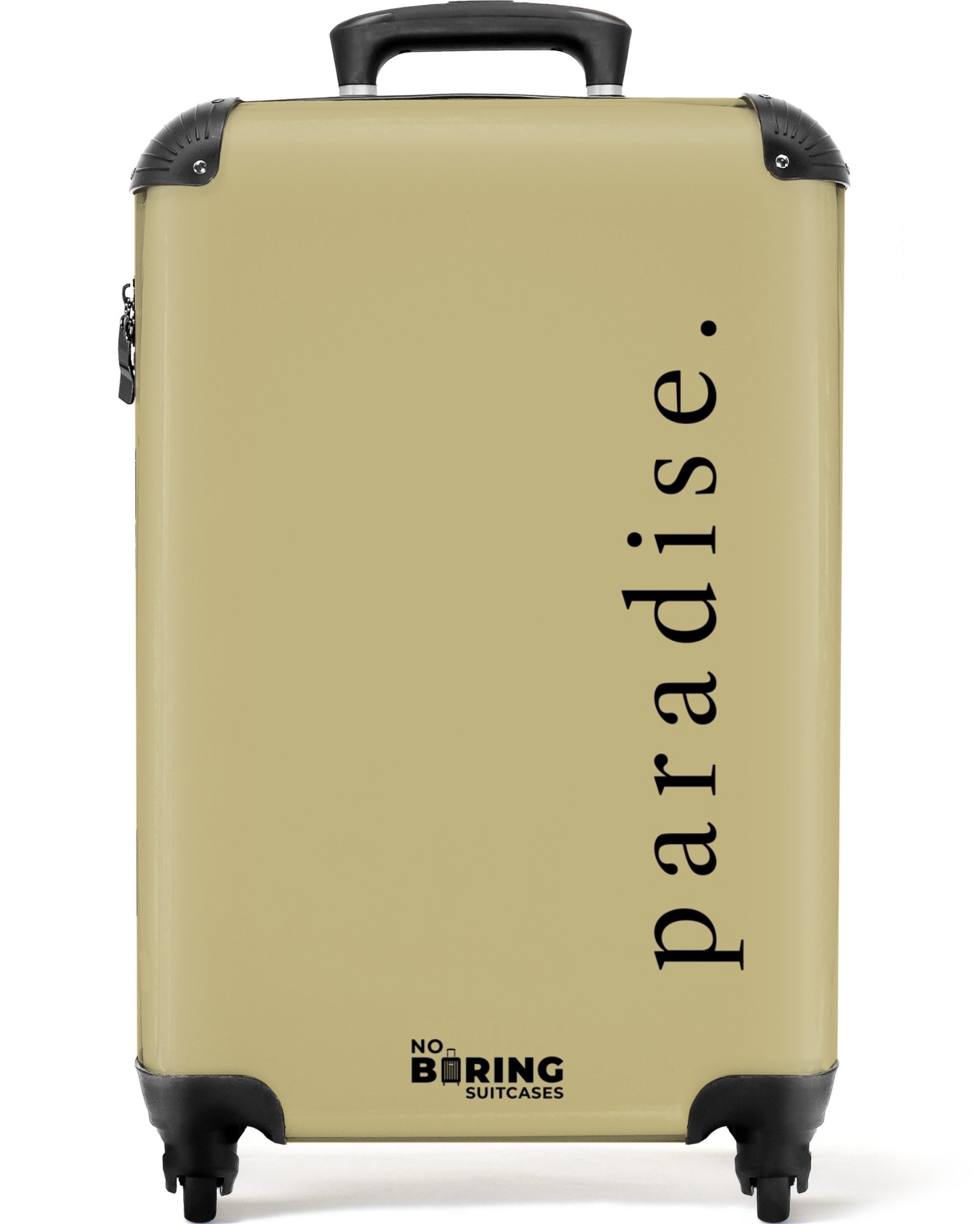 NoBoringSuitcases.com© Hartschalen-Trolley Grün mit Zitat 'Paradies' günstig online kaufen