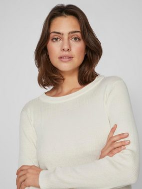 Vila Strickpullover Gerippter Longsleeve Pullover Feinstrick Sweater Shirt VIABELLA 6908 in Weiß