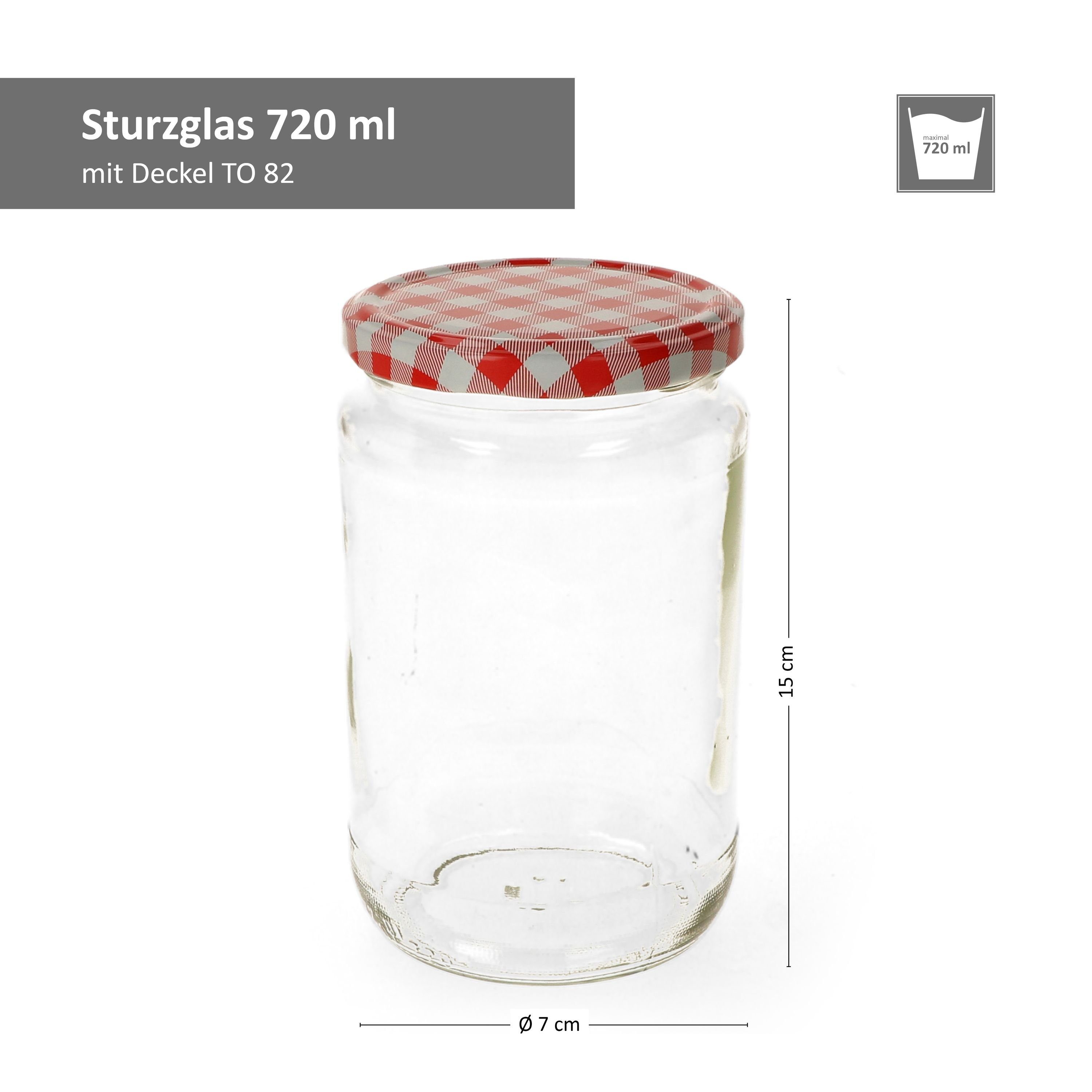 MamboCat Einmachglas 12er Set Rundglas Glas Deckel karierter ml incl. Rezeptheft, 720 To rot 82