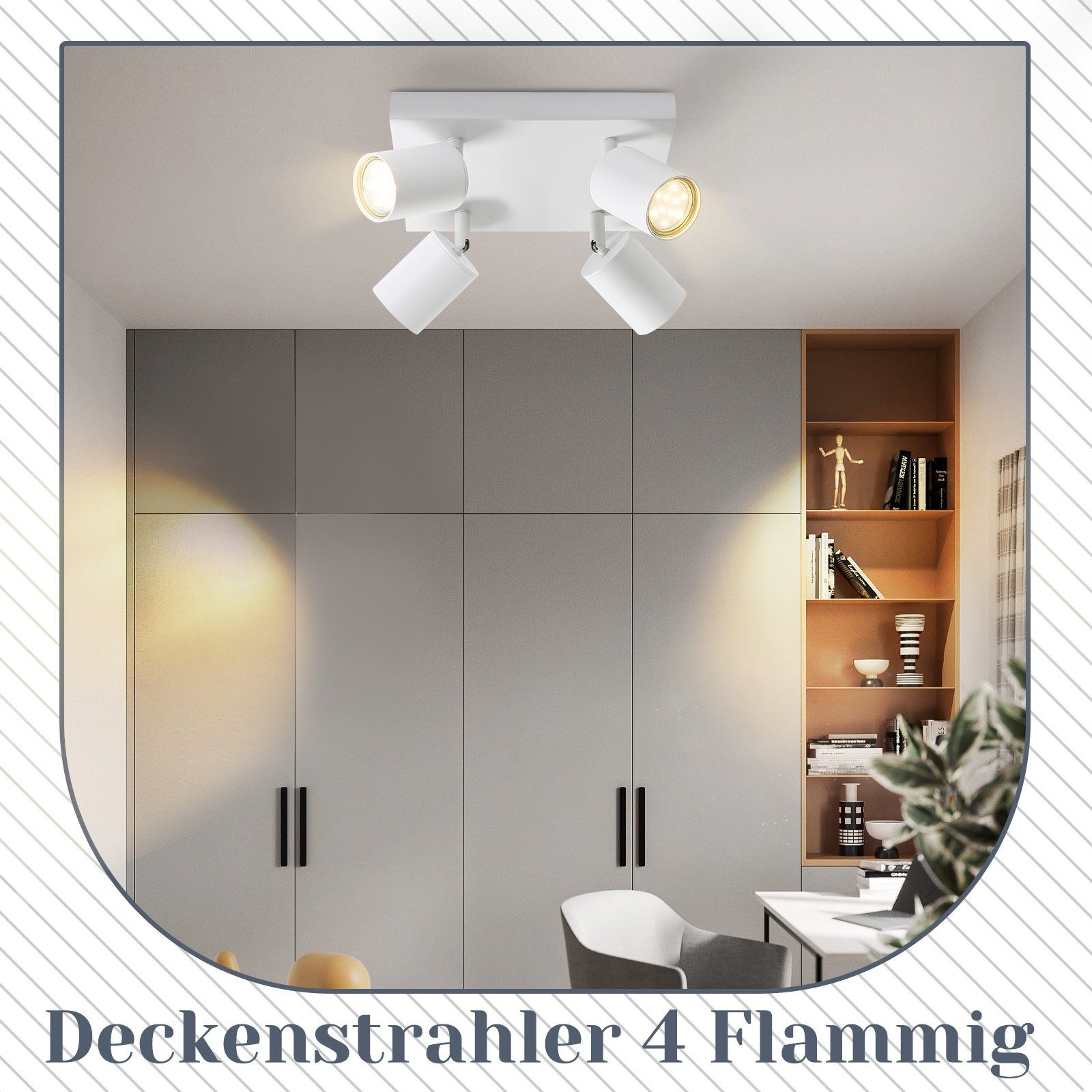 Flammig LED Wohnzimmer GU10 25W für 330°Schwenkbar, Nettlife wechselbar, Deckenlampe LED mit Schlafzimmer Deckenstrahler Weiß Flur, Küche 4/6 Deckenleuchte Deckenspots,