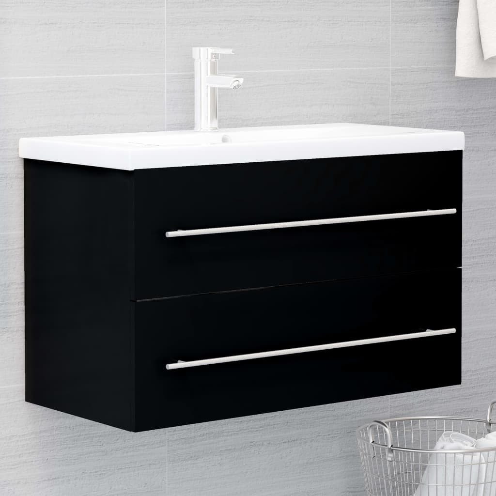 vidaXL Schrankmodule Waschbeckenunterschrank Schwarz 80x38,5x48 cm Holzwerk günstig online kaufen