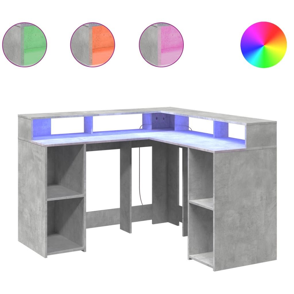 vidaXL Schreibtisch LED-Schreibtisch Betongrau 130x130x91 cm Holzwerkstoff