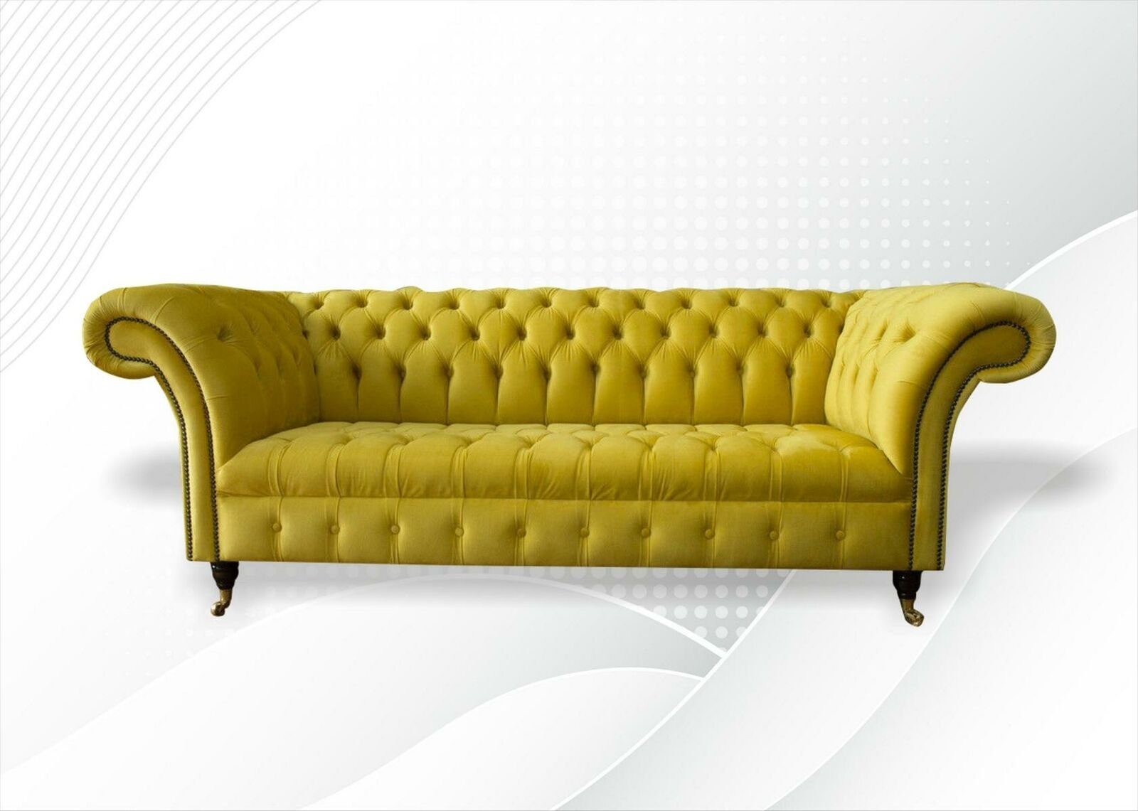 JVmoebel Chesterfield-Sofa Gelber luxus Dreisitzer Chesterfield Design Polster Neu, Made in Europe