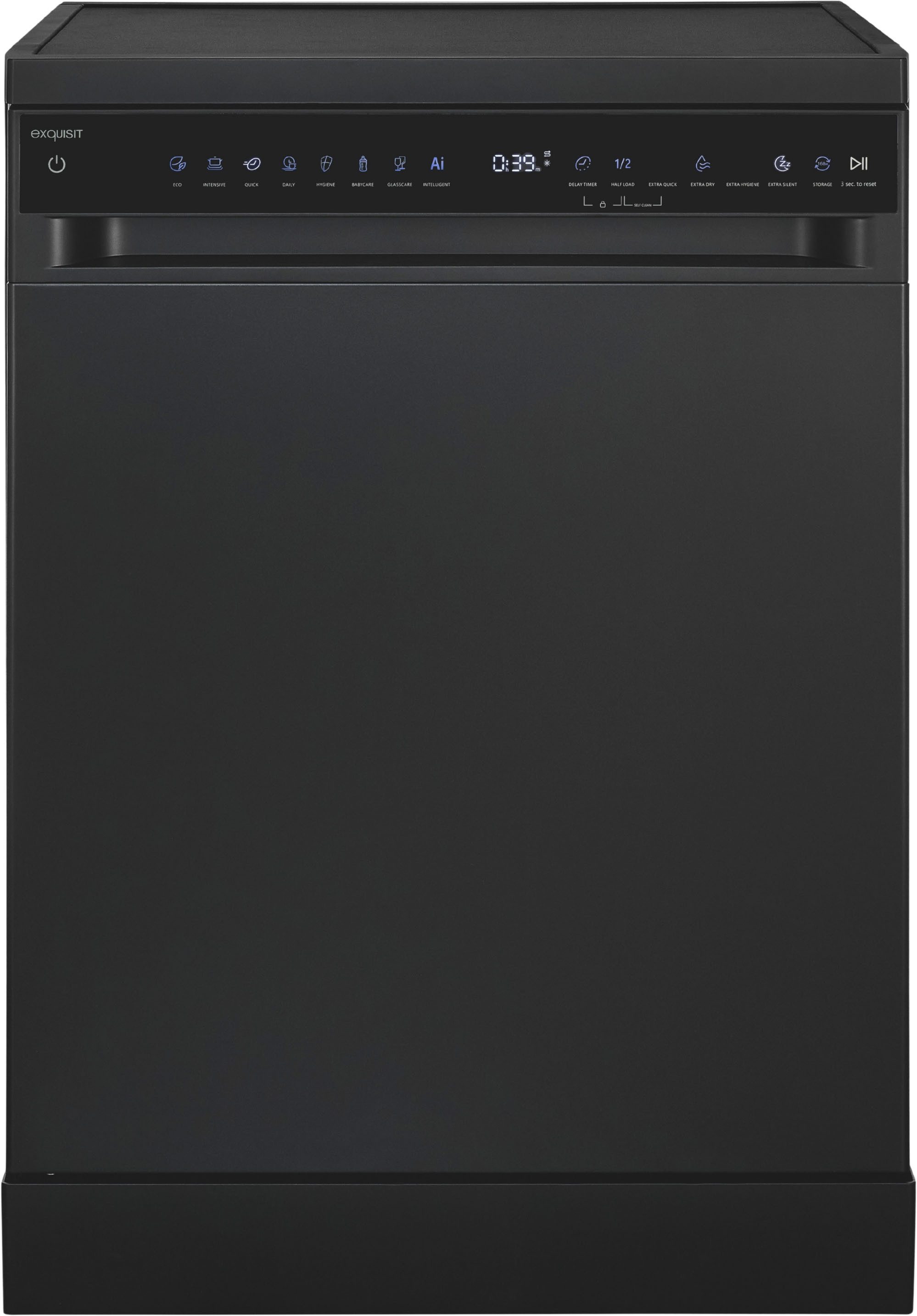 exquisit Standgeschirrspüler 9616 GSP9616-450B schwarz, 10,9 l, 16 Maßgedecke, 16 Maßgedecke & flüsterleise 44 dB – stark und angenehm ruhig
