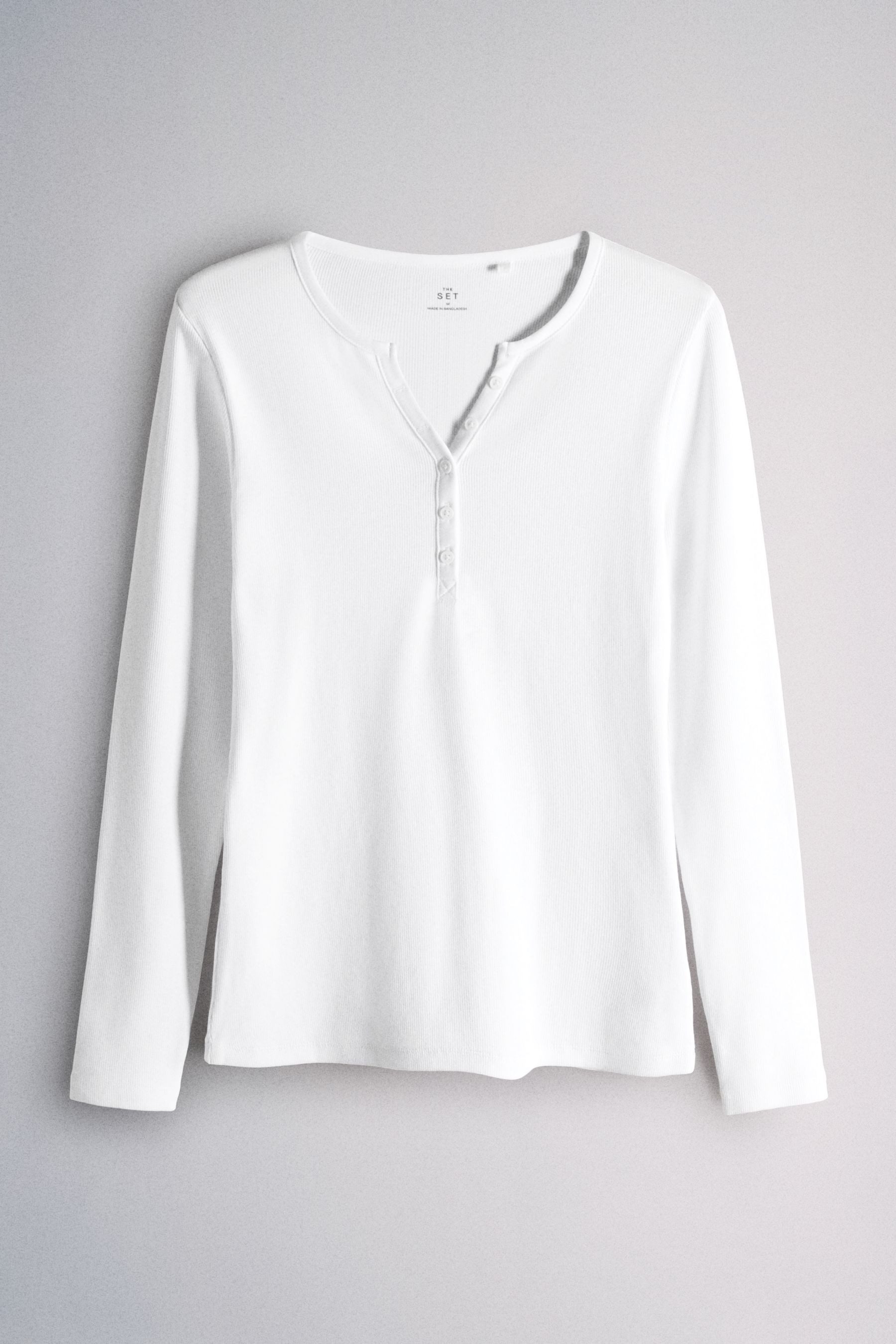 Langarmshirt The Set gerippte Henley-Langarmshirts, 4er-Pack
