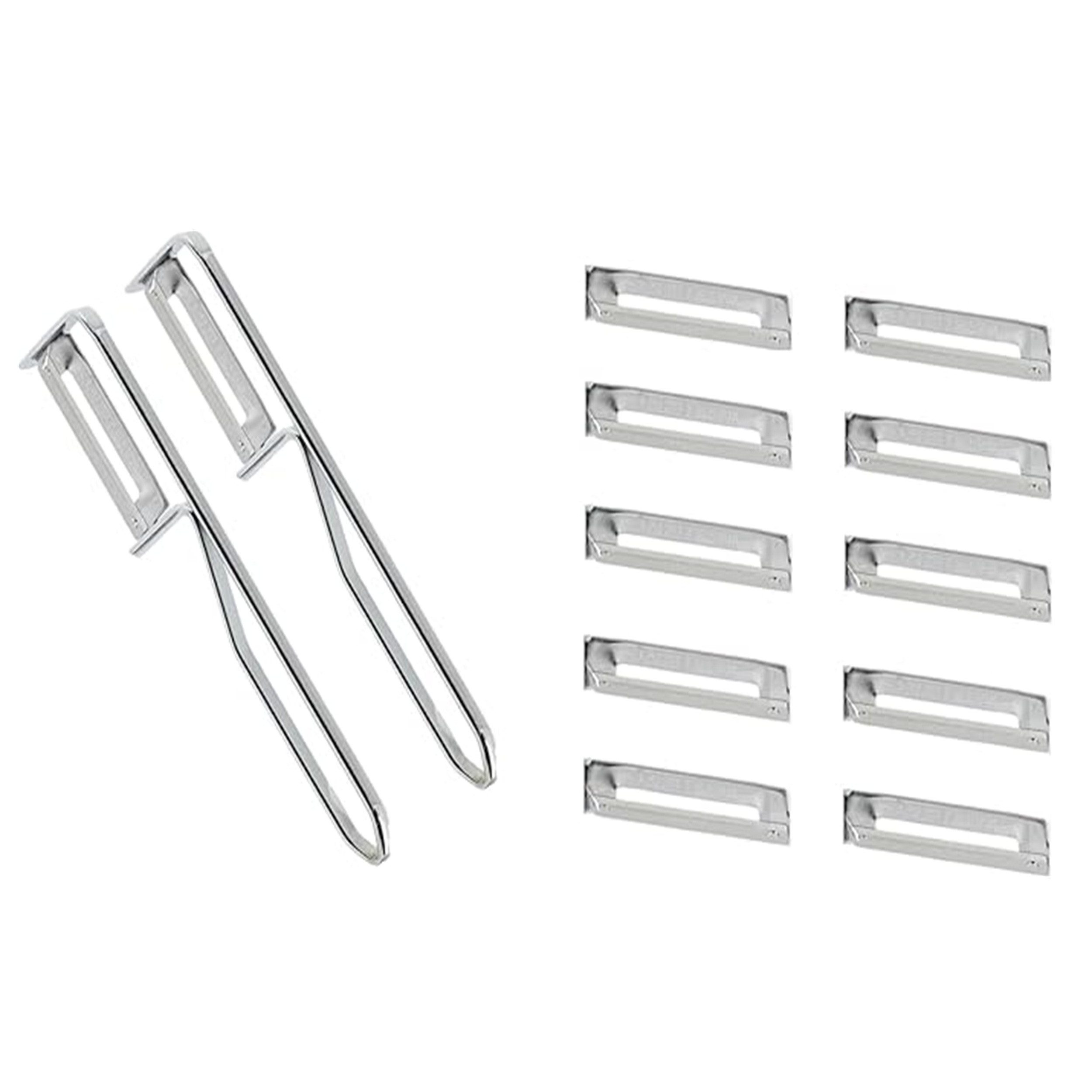 FACKELMANN Spargelschäler Universal-Sparschäler 2er Set, inkl. 10 Ersatzklingen, Edelstahl, Ideal für Spargel, Obst und Gemüse, Silber, Pendelklinge