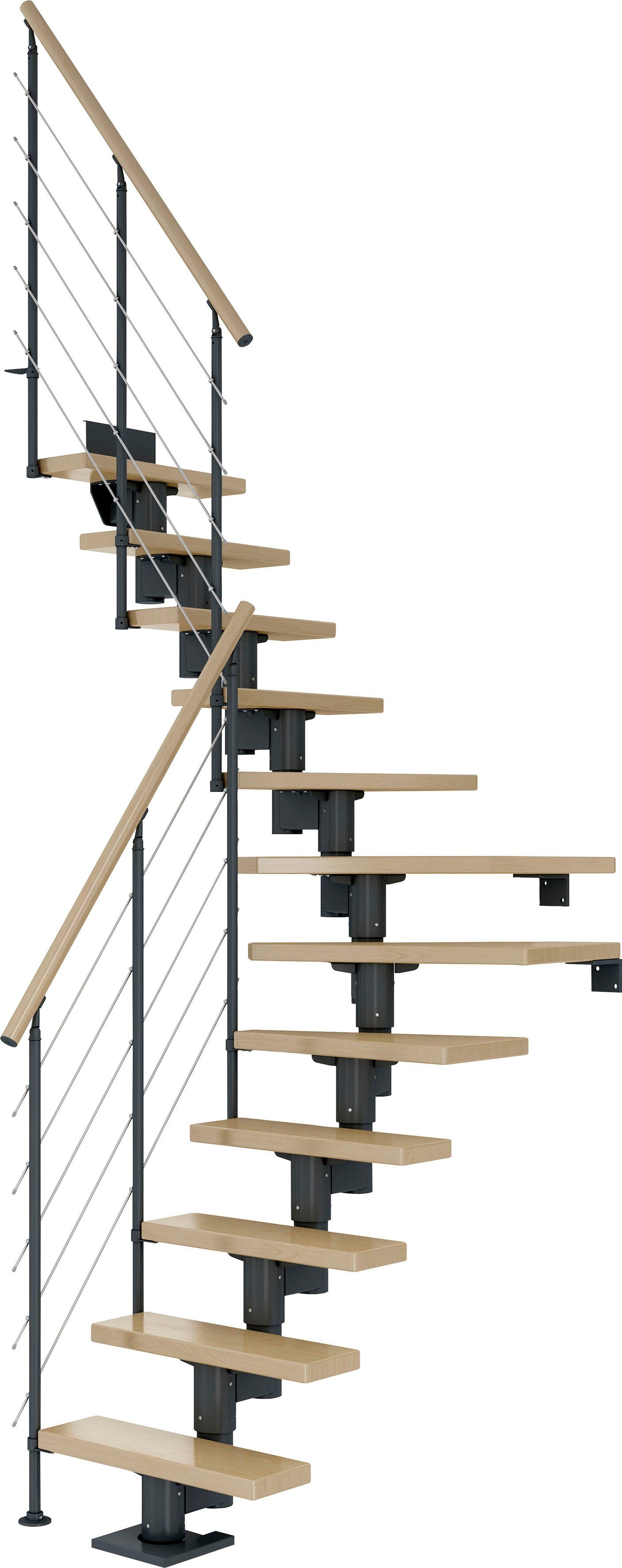 bis Stufen Geschosshöhen Ahorn/Metall Dolle Mittelholmtreppe offen, Dublin, 270 cm, für