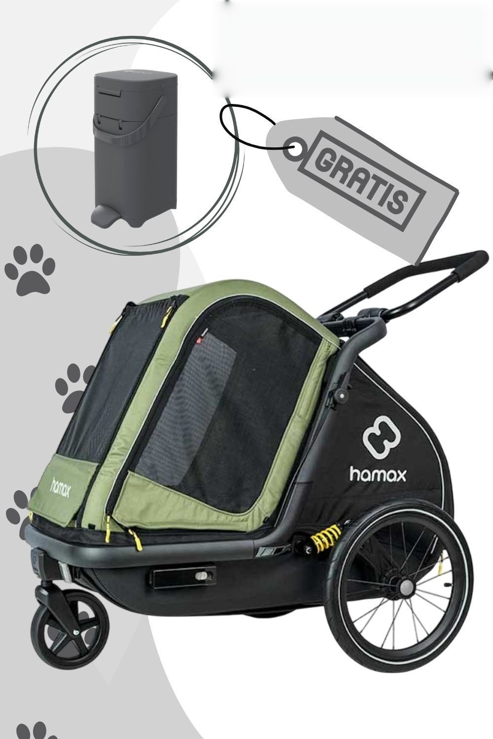 Hamax Fahrradhundeanhänger Hamax Pluto M inkl. gratis Pet Genie Eimer
