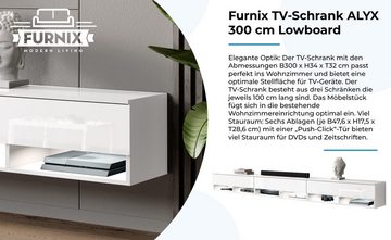 Furnix TV-Schrank ALYX 300 cm Lowboard TV-Kommode mit 3 Türen ohne LED B300 x H34 x T32 cm, (3x100cm)