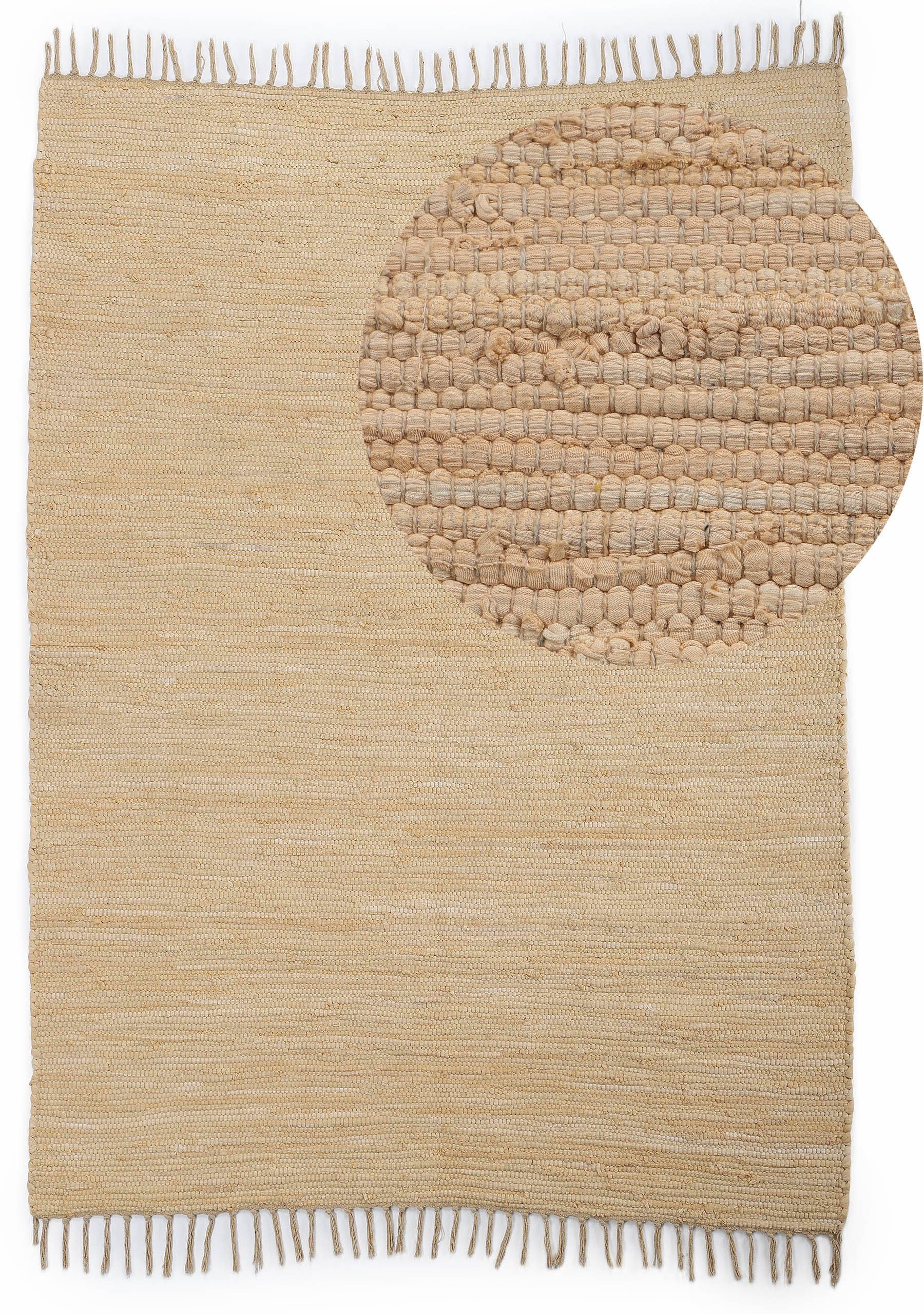 OTTO home Teppich Handweb Uni, Wendeteppich, rechteckig, Höhe: 5 mm, Fleckerlteppich, reine Baumwolle, handgewebt, Uni, mit Fransen