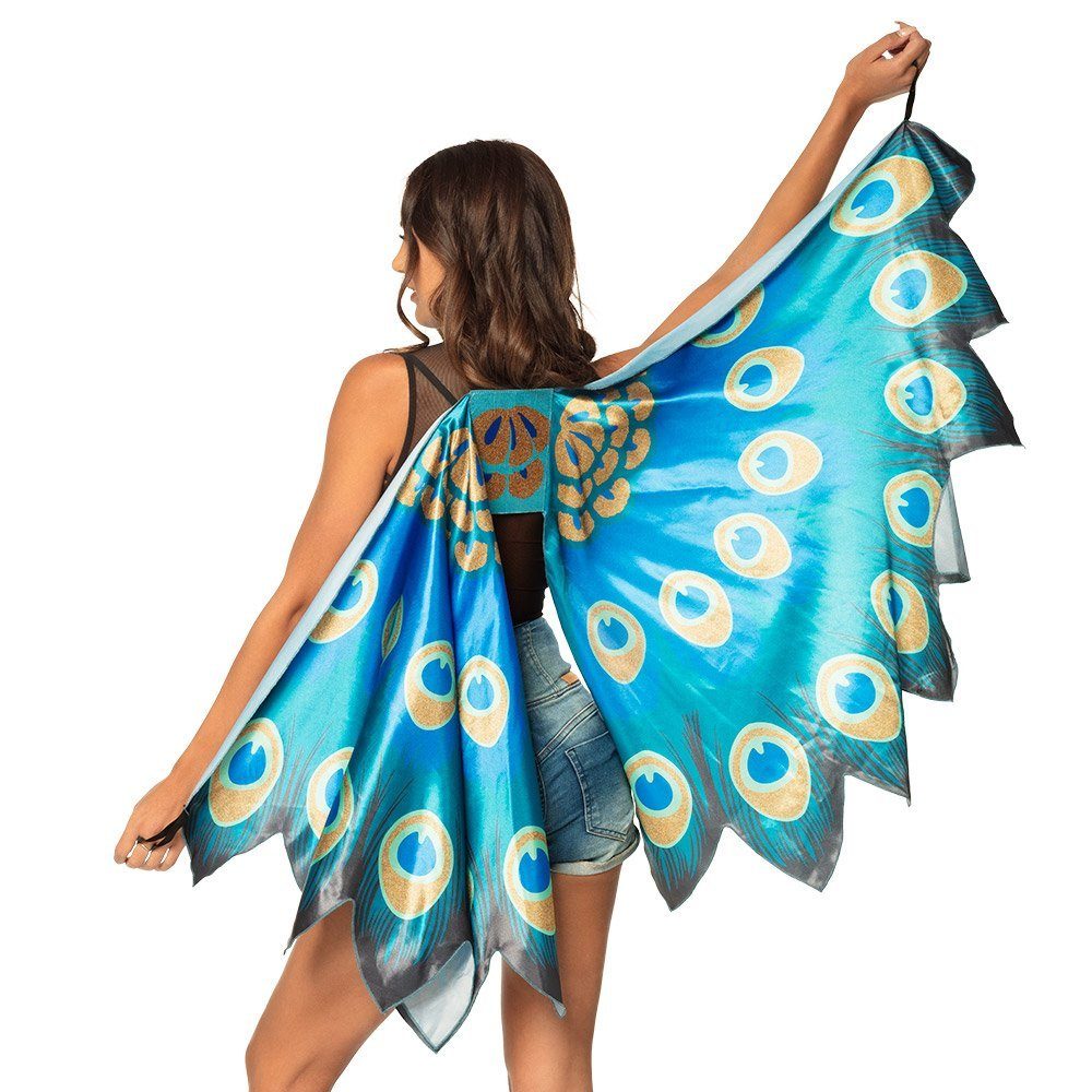 Boland Kostüm Pfauenflügel aus Stoff, Leichte, farbenfrohe Flügel zum  Umbinden