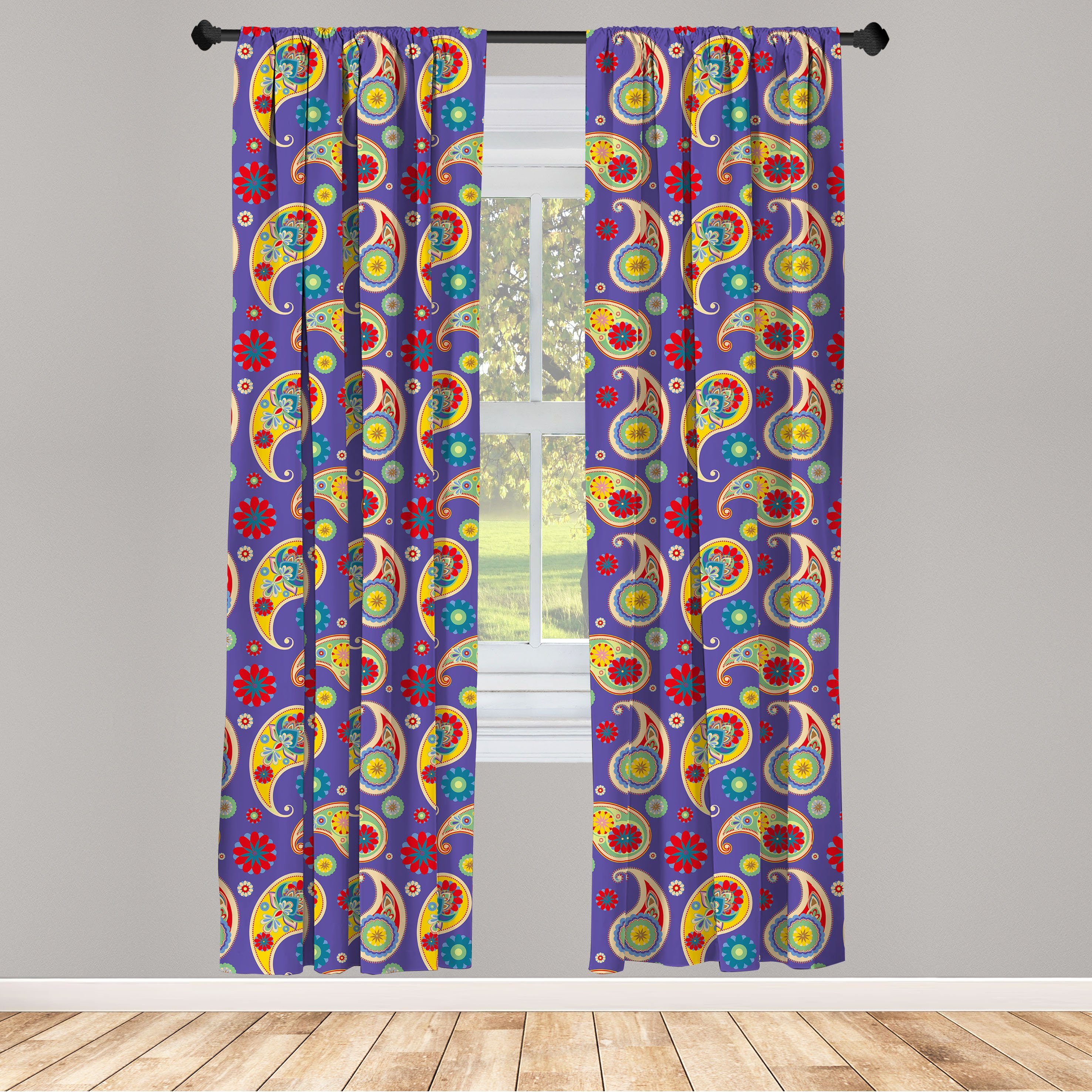 Gardine Vorhang für Floral Schlafzimmer Abakuhaus, Microfaser, Buta Paisley Dekor, Motiv Eastern Wohnzimmer