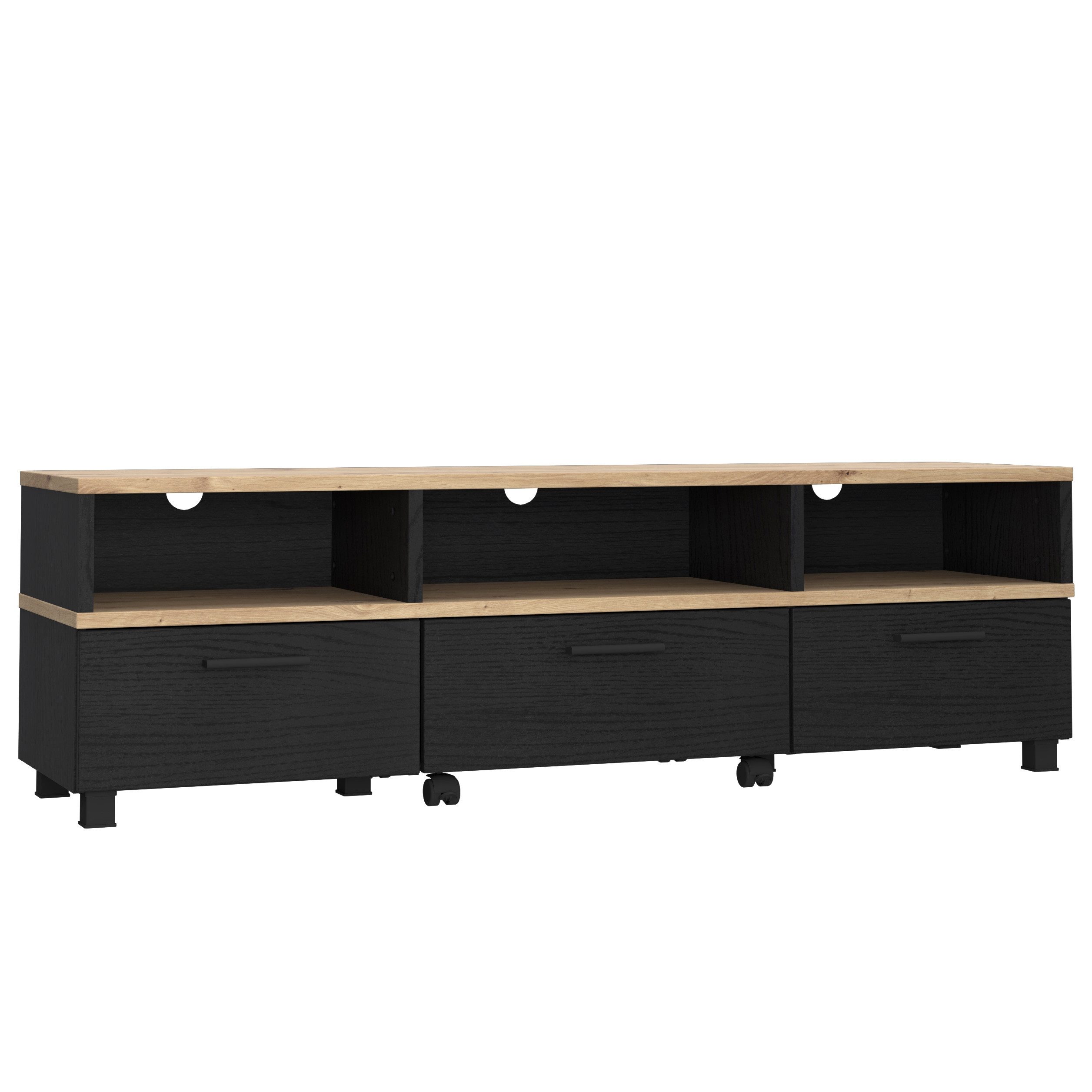 Newroom Lowboard Schwarz und Artisan Eiche 162 cm, TV Lowboard Schwarz und Artisan Eiche Modern TV Schrank Fernsehtisch