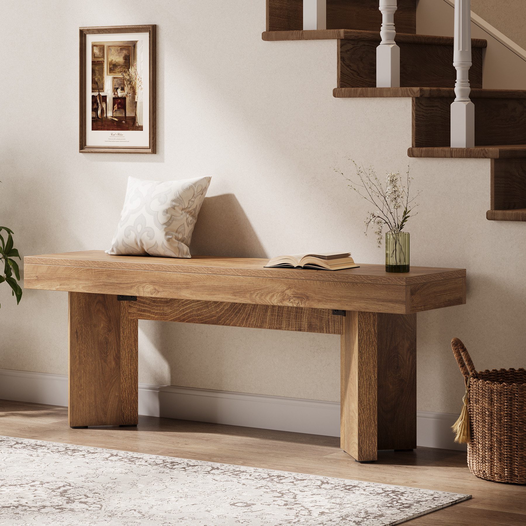 Tribesigns Schuhbank 120 cm Eingangsbank, Landhaus-Sitzbank, Aufbewahrungsbank aus Holz (Tischbank als Sitzgelegenheit, Bettbank für den Innenbereich)