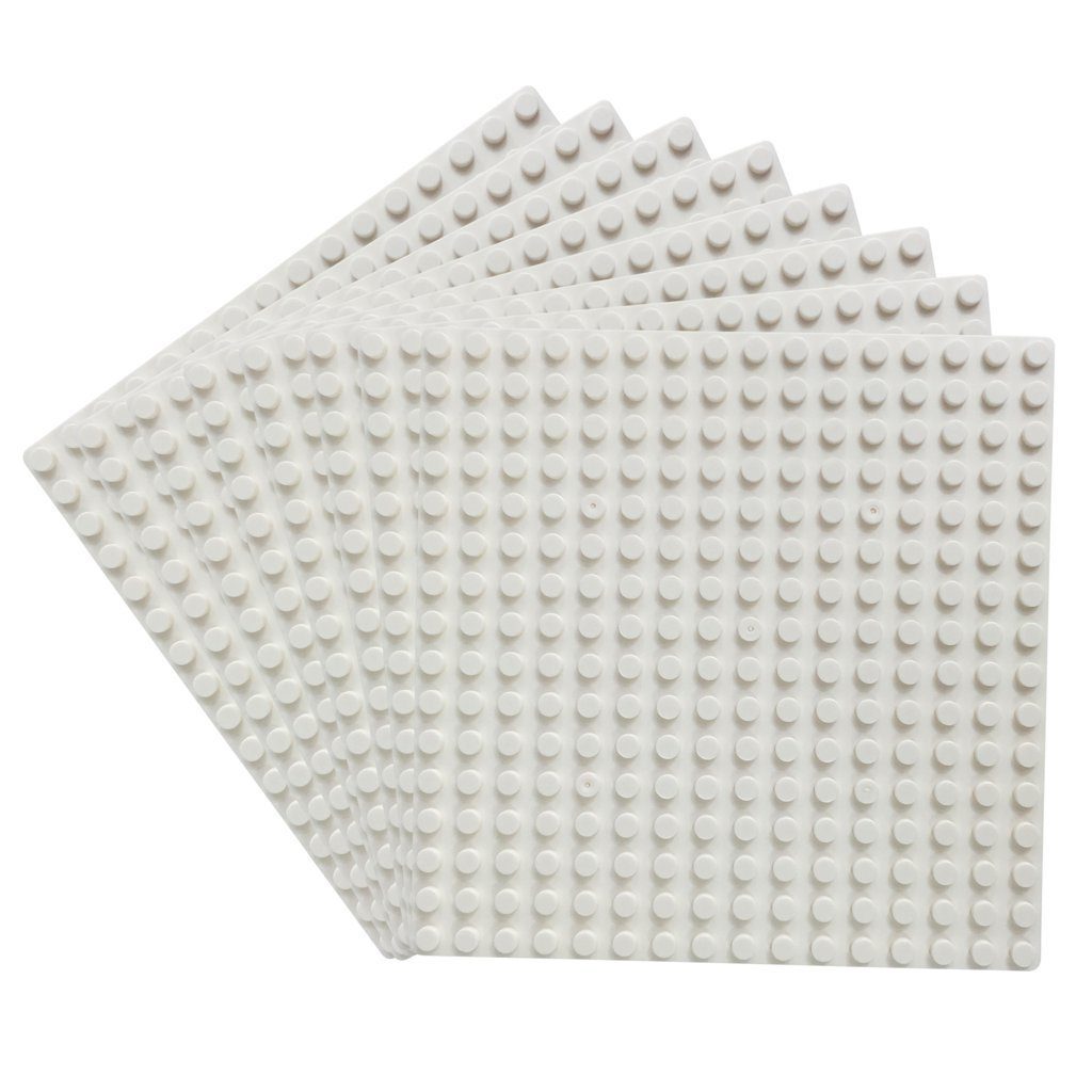 Katara Konstruktionsspielsteine 8er Grundbauplatten, 16x16 Noppen, 13 cm x 13 cm, (8er Set), weiß, 100% Kompatibel Sluban, Papimax, Q-Bricks, LEGO®